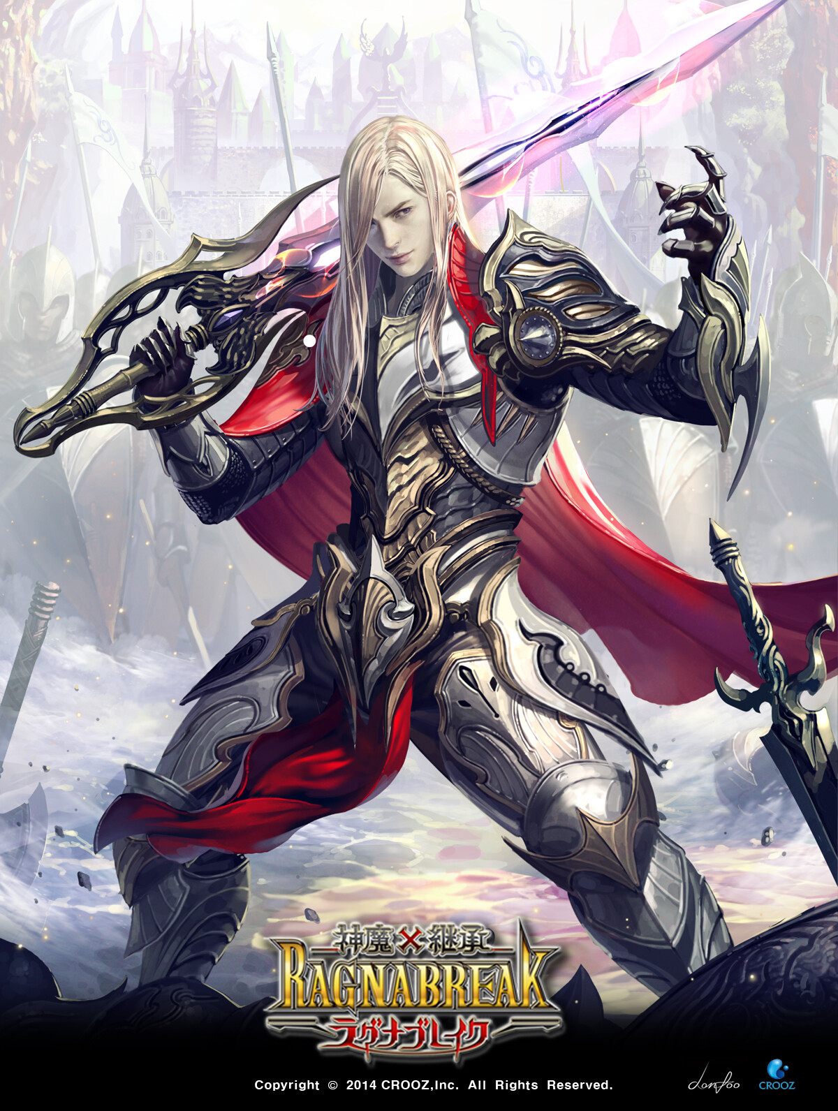 General 1200x1591 drawing men blonde long hair warrior armor steel cape red clothing weapon sword spell magic
