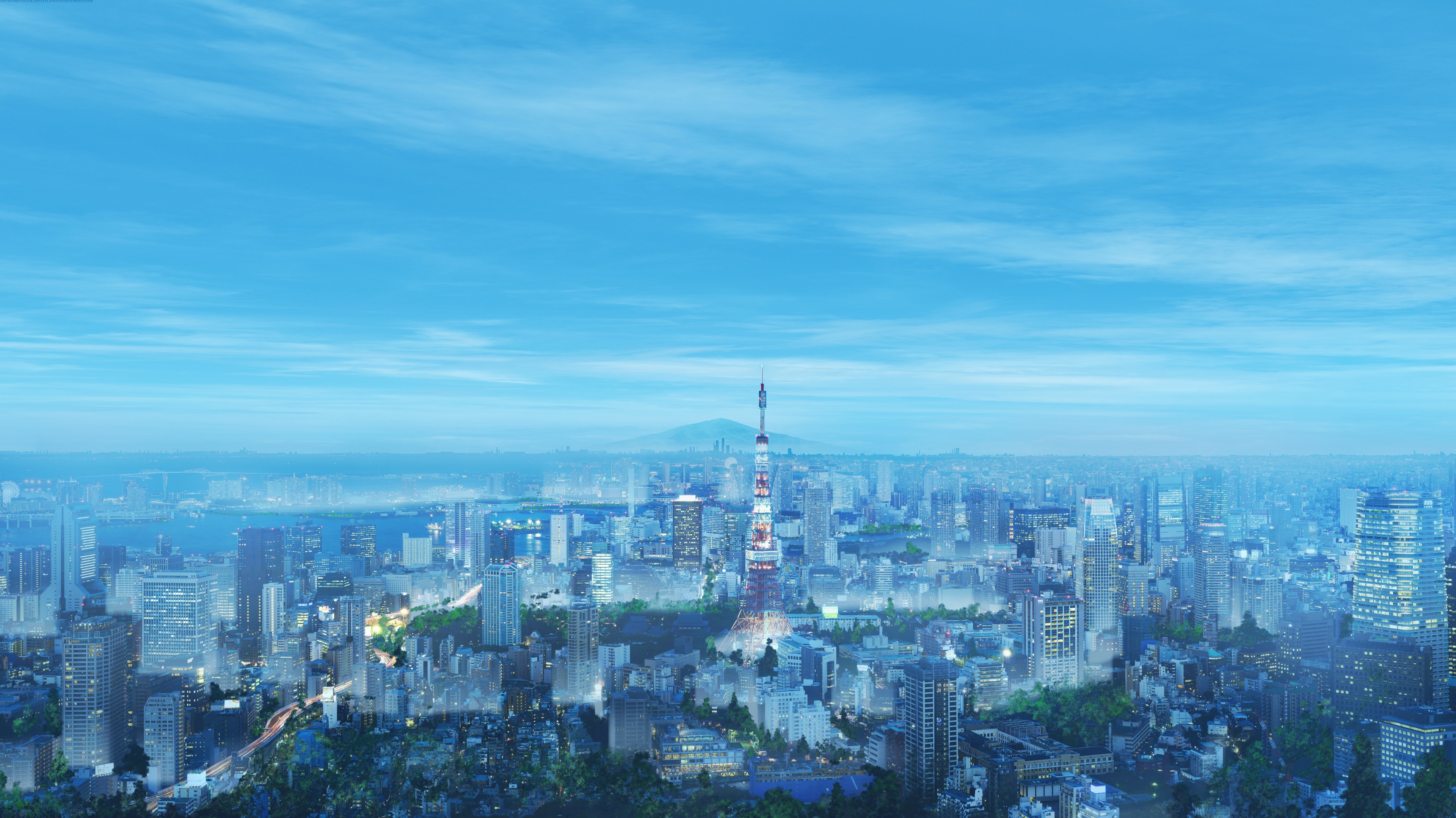 Anime 3840x2160 Japan Tokyo city Asia cityscape sky cyan