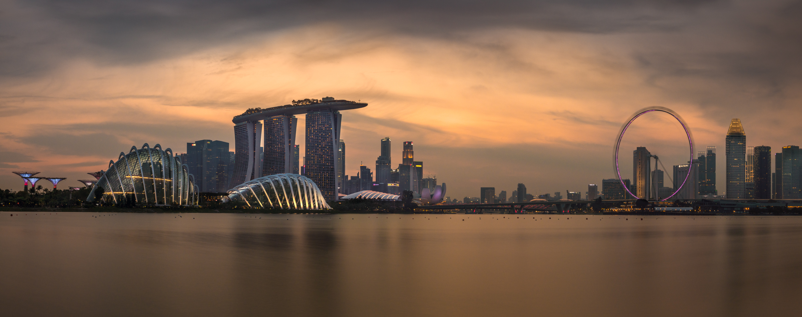 General 2560x1014 Singapore landscape building cityscape wide angle city urban sea water Marina Bay