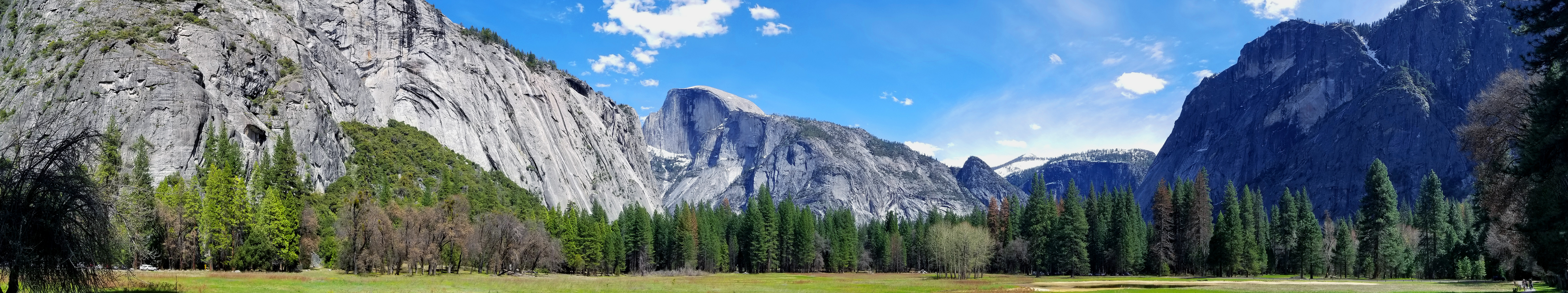 General 5760x1080 panorama triple screen multiple display nature photography Yosemite Valley Yosemite National Park Half Dome cliff mountains trees forest field USA