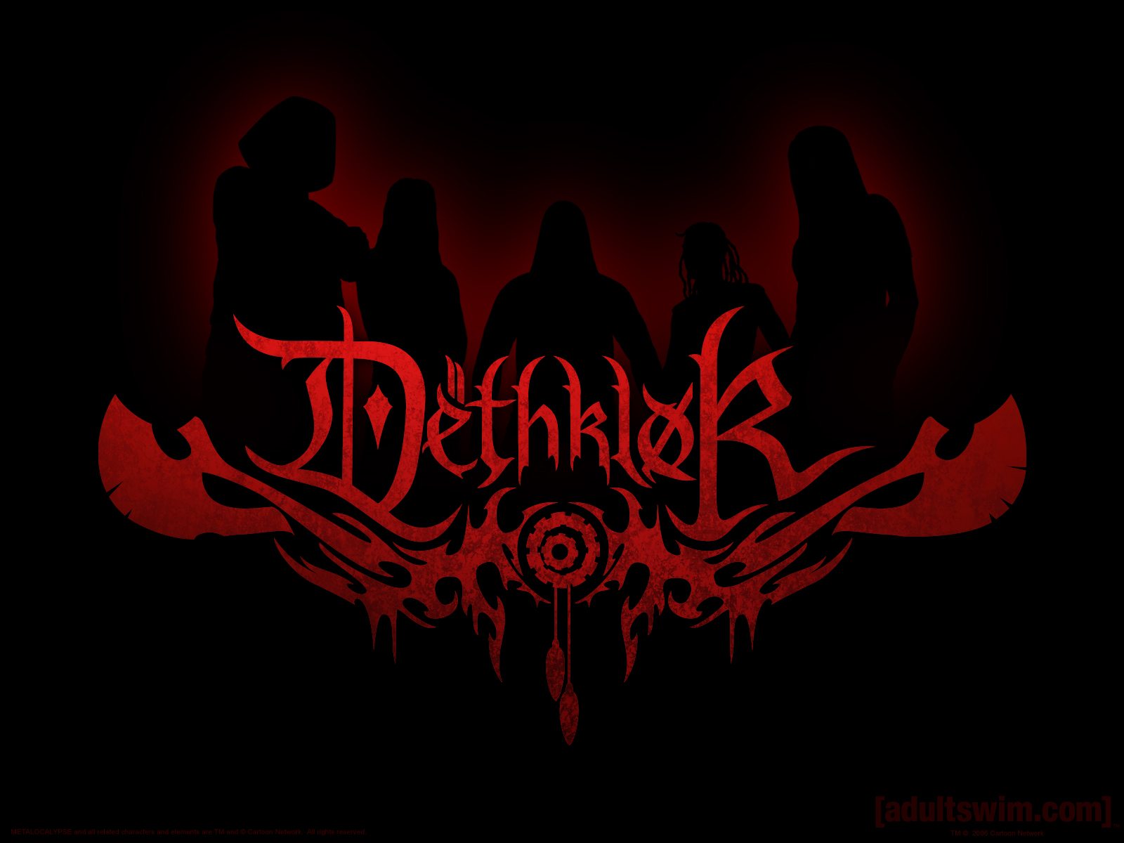 General 1600x1200 animation Dethklok metal band TV series Metalocalypse band logo silhouette cartoon metal music rock bands rock music simple background black background