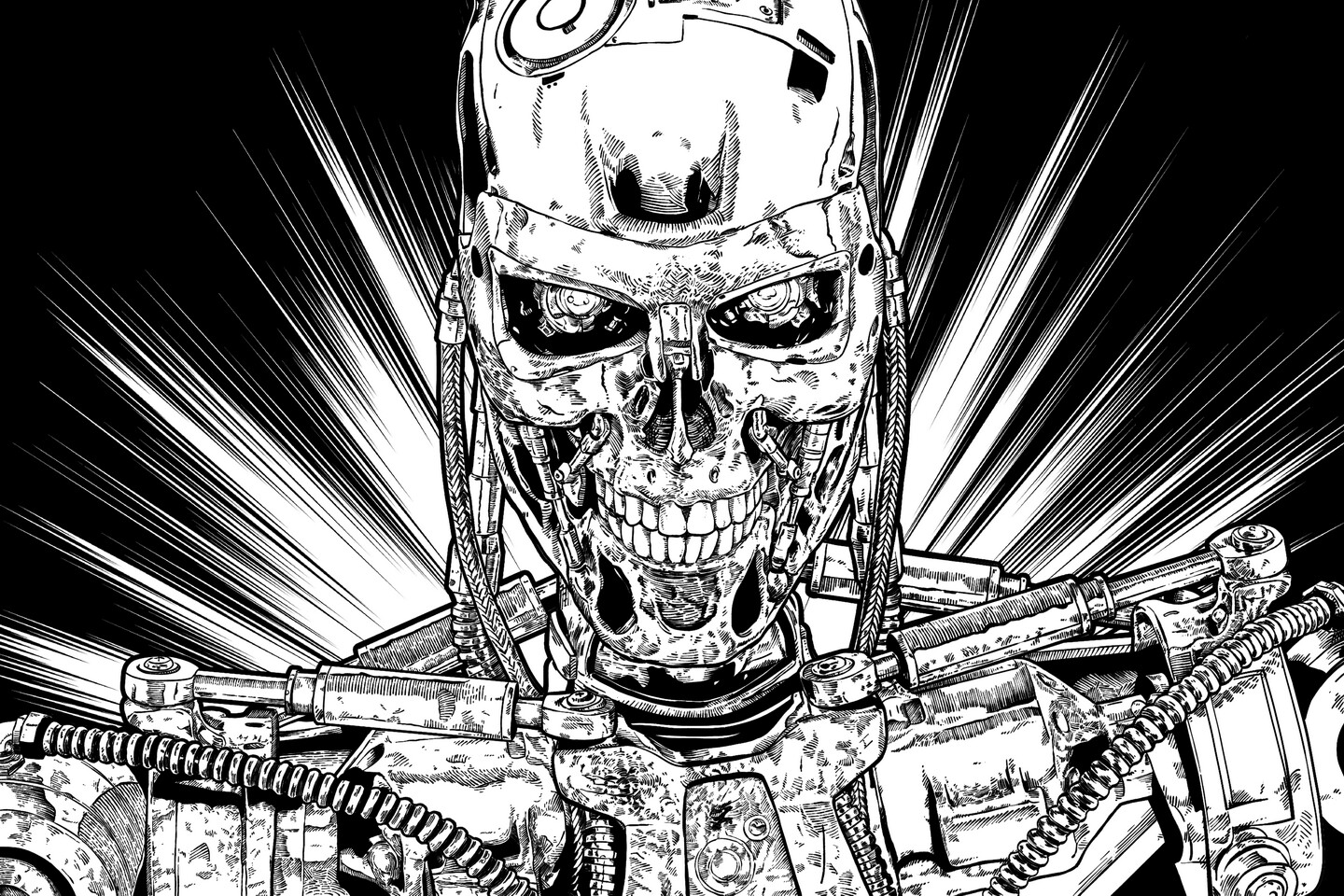 General 1440x960 Terminator endoskeleton machine cyborg comic art drawing monochrome