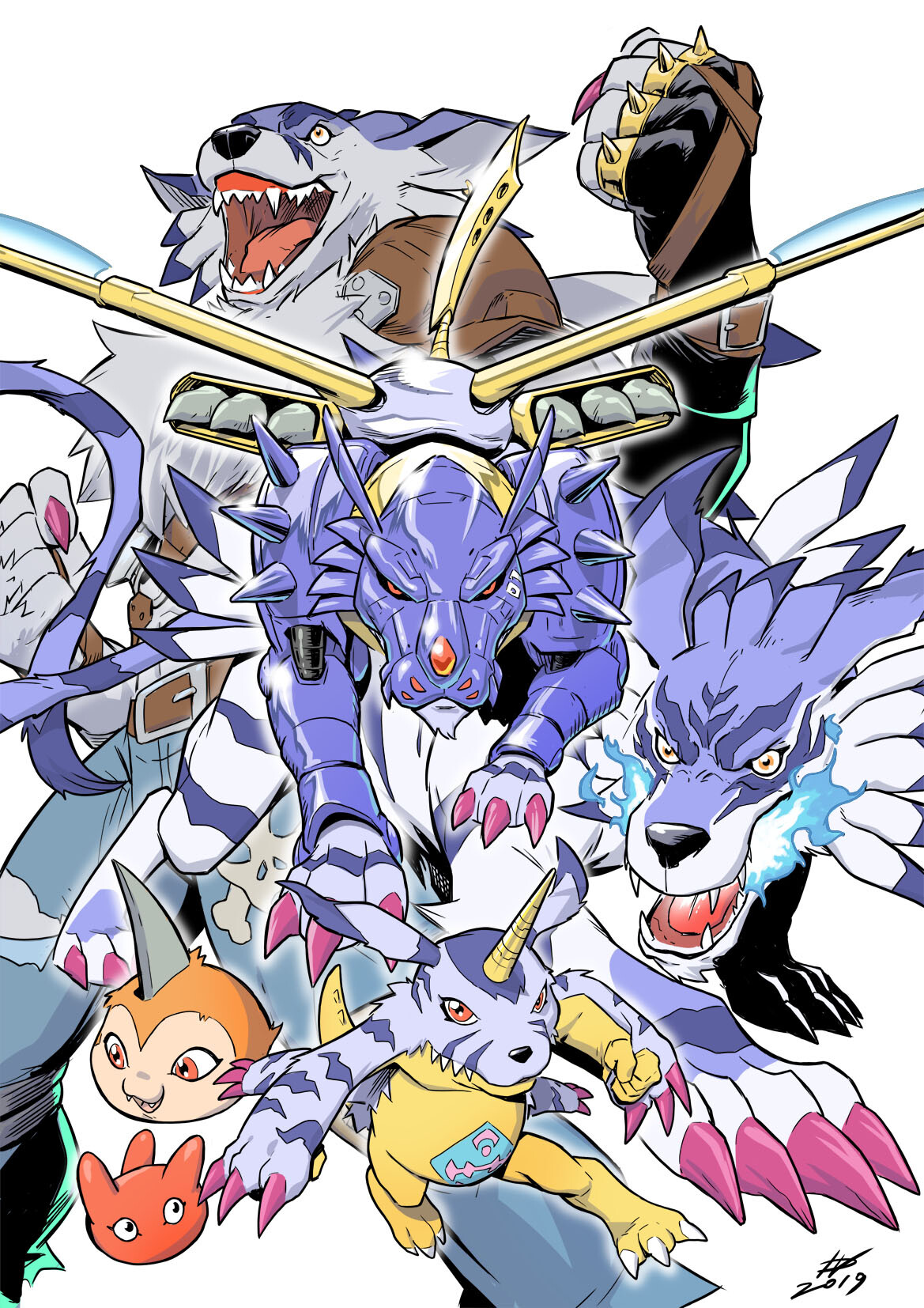 Anime 1169x1654 Digimon Digimon Adventure evolution Gabumon white background Ivan Fiorelli anime