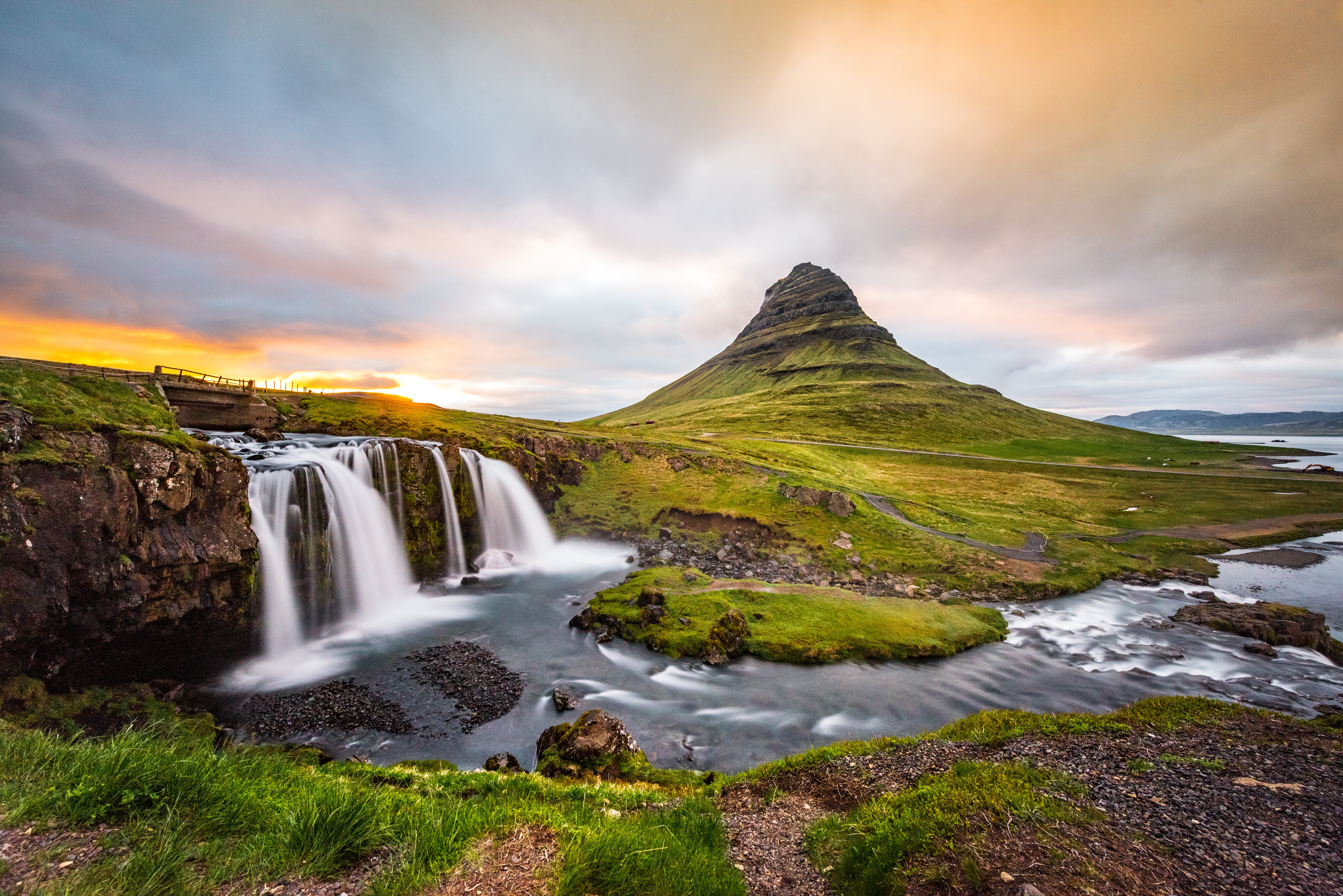 General 7360x4912 waterfall river outdoors sunset Iceland water nature