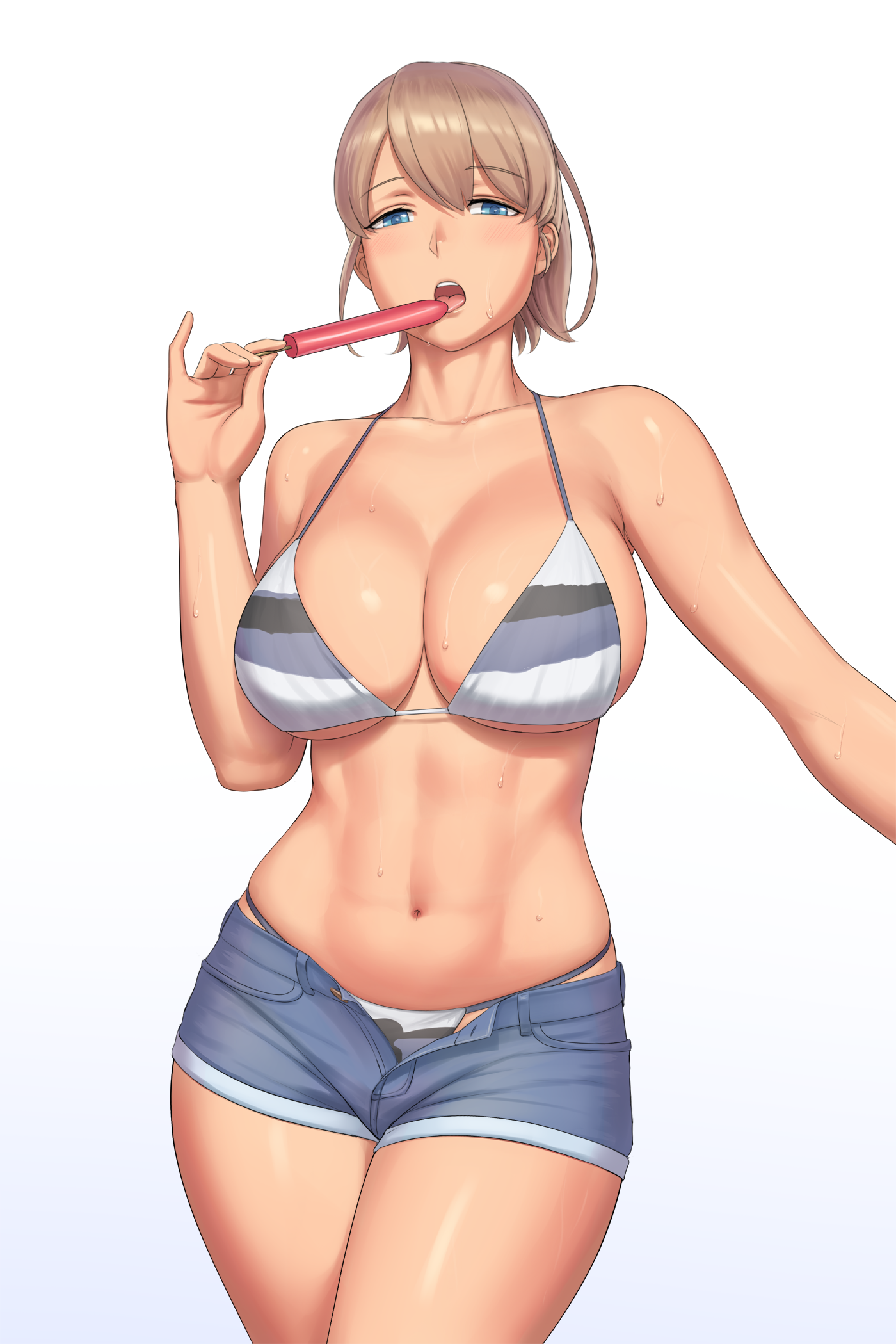 Anime 1400x2099 lvl (sentrythe2310) women bikini shorts popsicle anime huge breasts