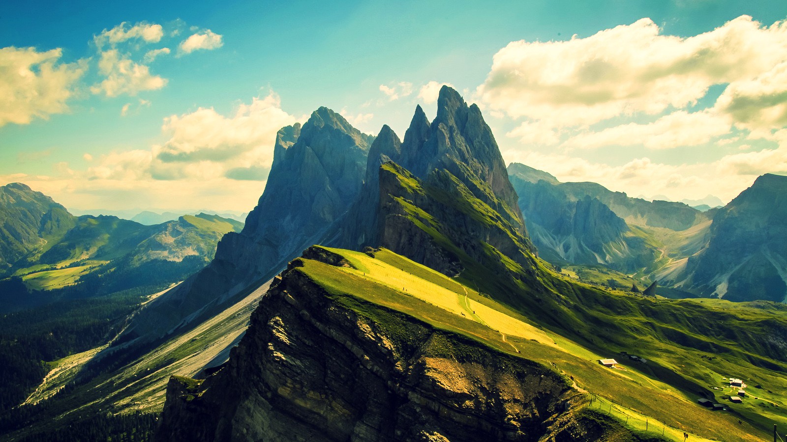 General 1600x900 nature hills landscape mountains ridges Dolomites green clouds sky rocks photography