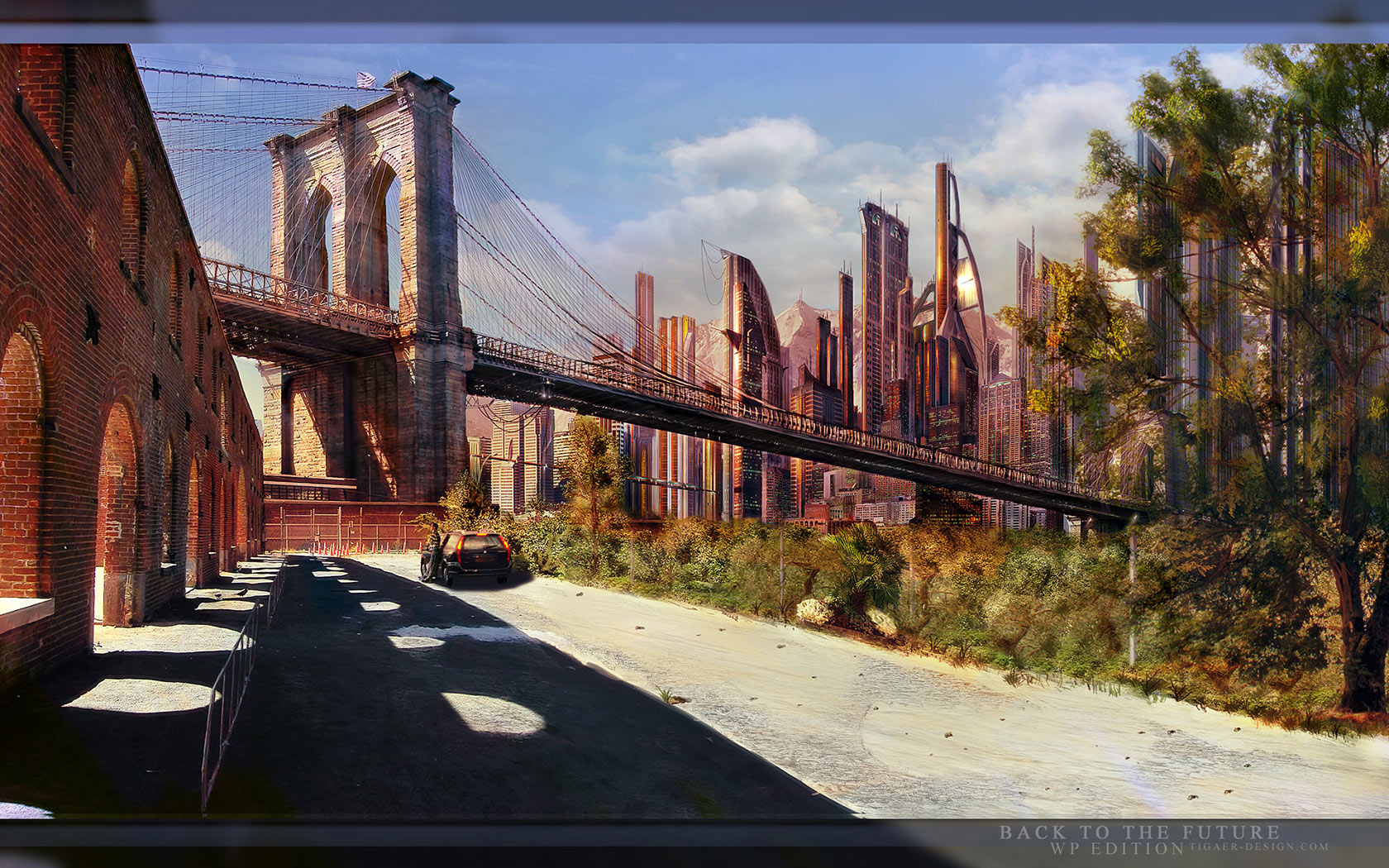 General 1680x1050 New York City artwork futuristic city futuristic Brooklyn Bridge USA digital art cityscape skyline