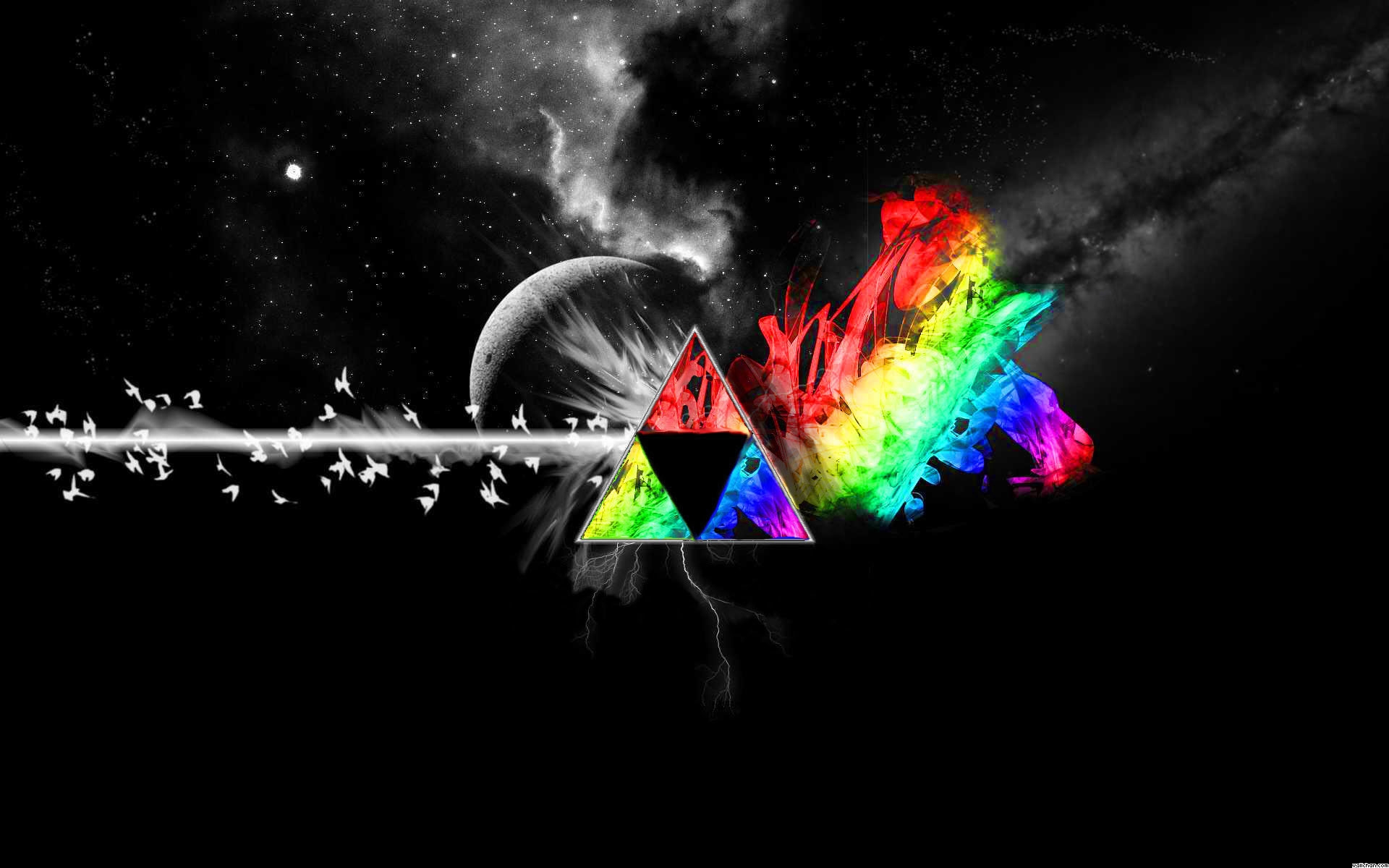 General 1920x1200 colorful Triforce triangle digital art psychedelic selective coloring space birds space art