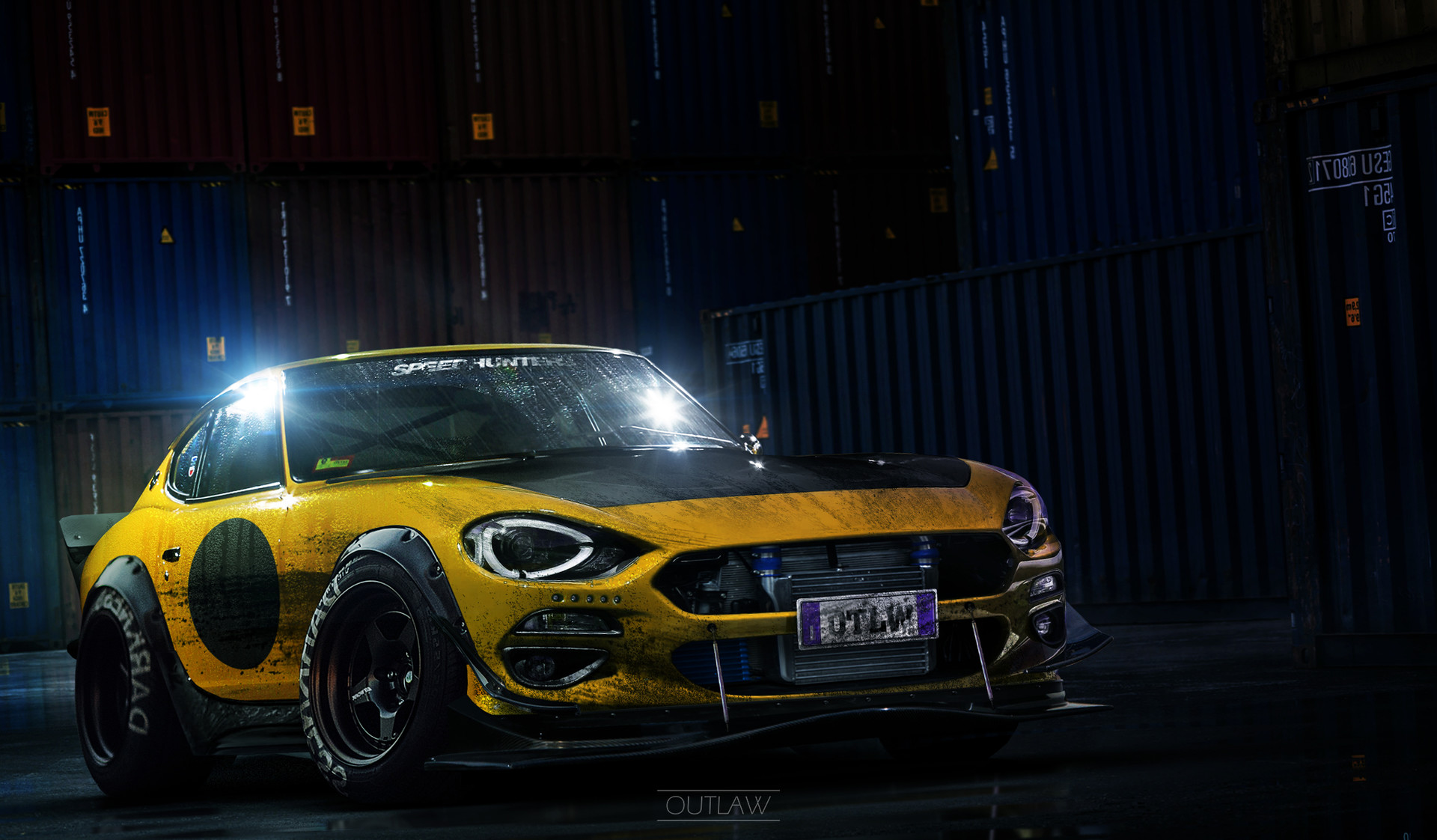 General 1920x1122 yellow cars car night Ned Souris Japanese cars Nissan