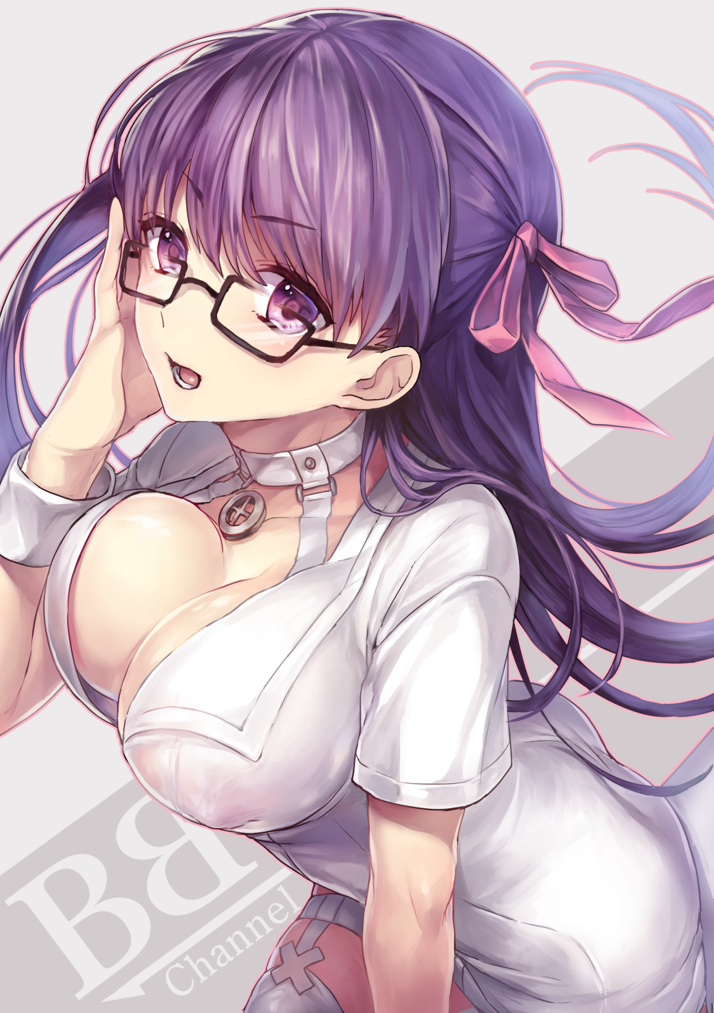 Anime 1000x1419 BB (Fate/Extra CCC ) Fate/Extra CCC Fate series anime girls cleavage purple eyes purple hair glasses big boobs