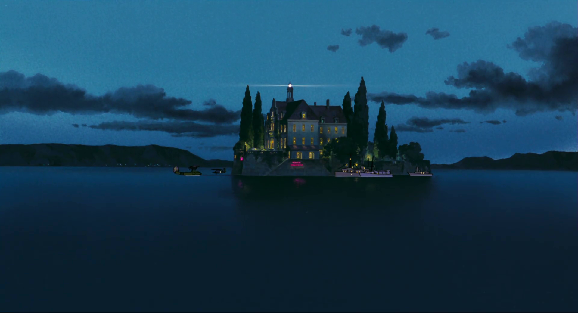 Anime 1920x1040 anime Studio Ghibli landscape house water castle mansions sea boat island Porco Rosso
