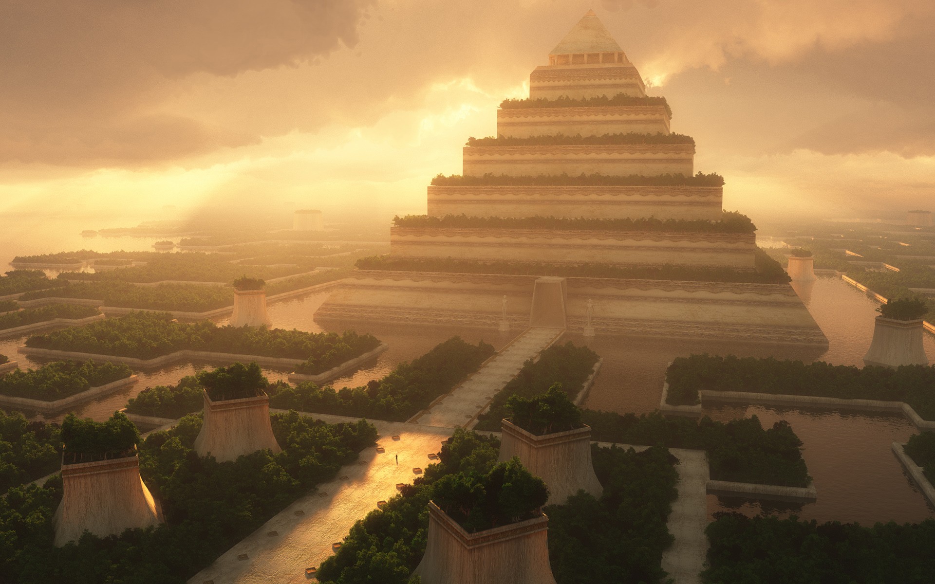 General 1920x1200 architecture sunlight clouds pyramid building