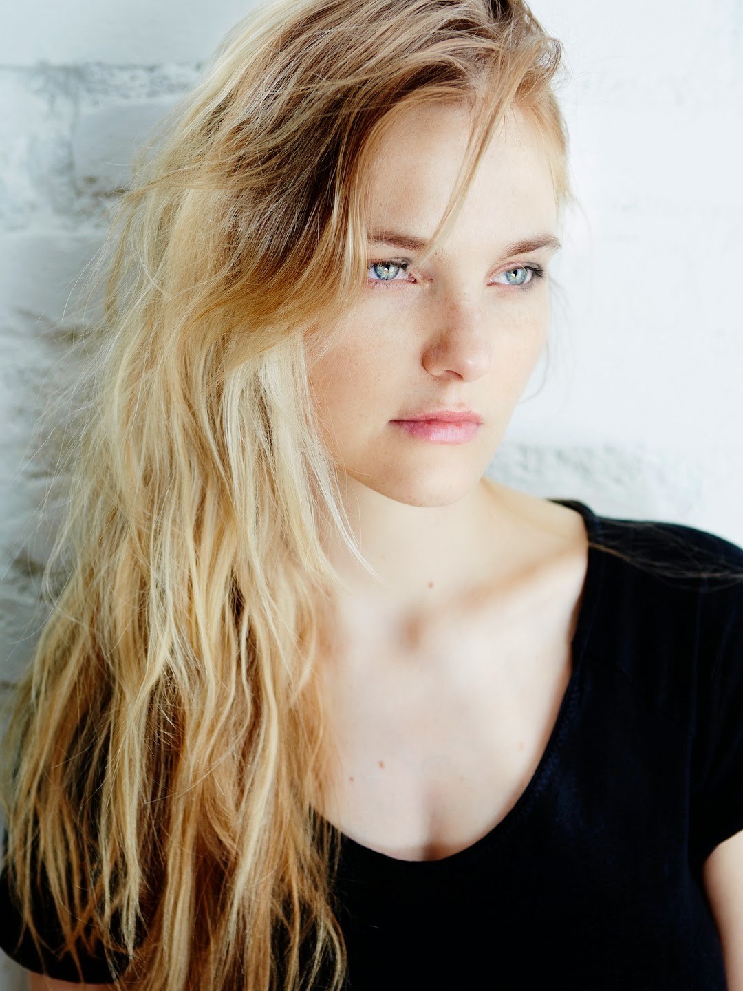 People 1080x1440 women Caroline Trentini blonde green eyes looking away long hair face portrait model