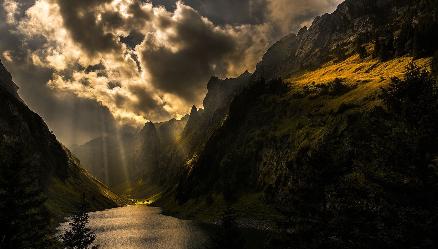 General 1500x855 nature photography landscape sun rays mountains sunlight dark clouds lake trees