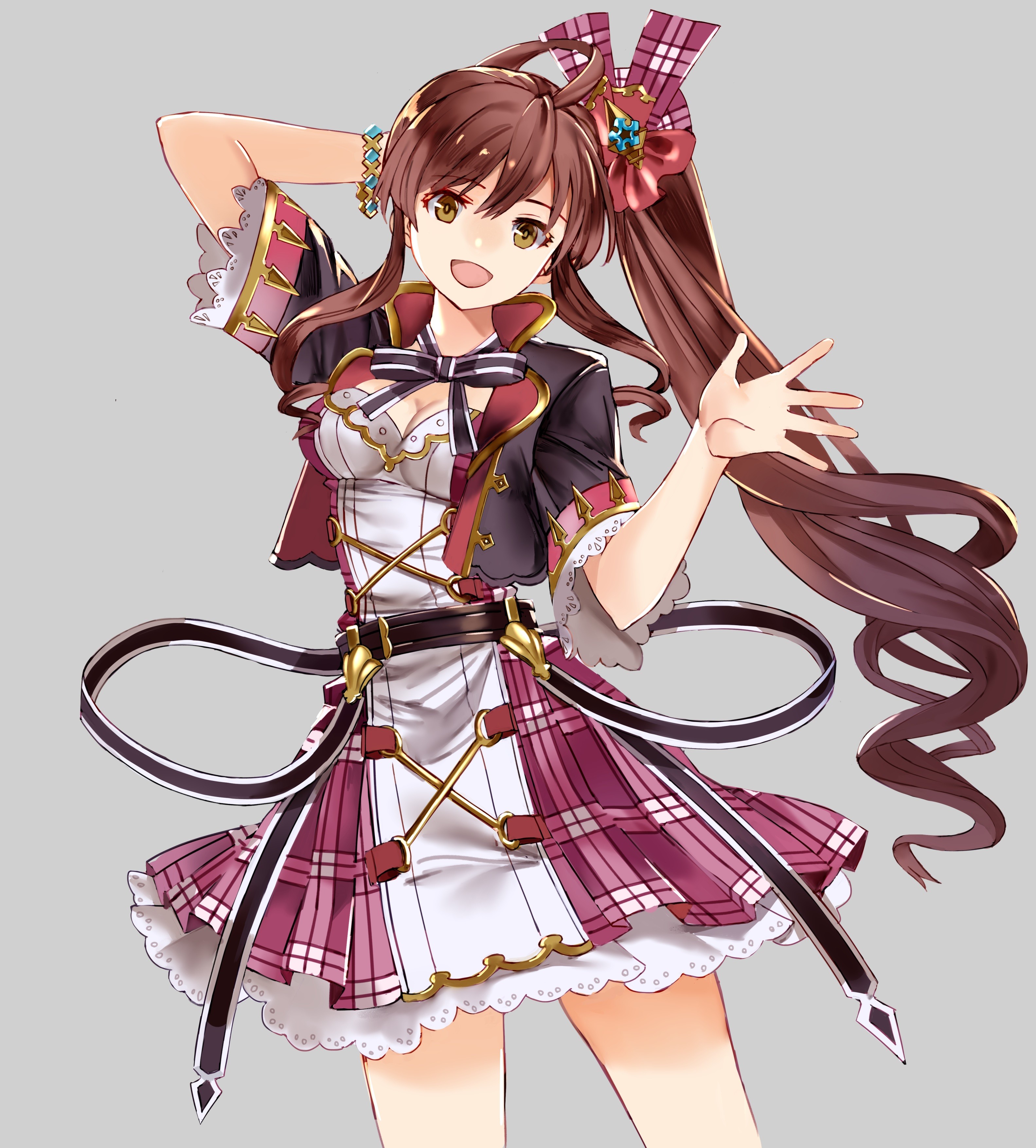 Anime 3166x3509 anime anime girls cleavage dress ponytail Granblue Fantasy long hair brunette open mouth yellow eyes Pixiv simple background
