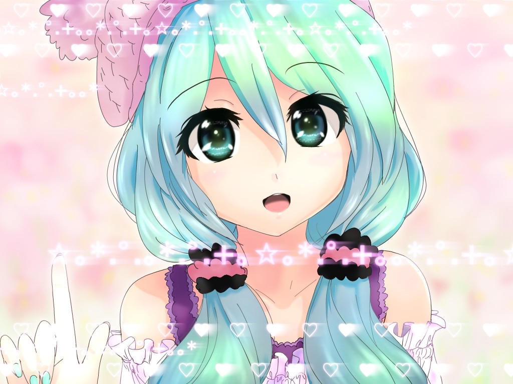 Anime 1024x768 anime girls blue eyes long hair cyan hair Vocaloid Hatsune Miku face open mouth pink background looking at viewer anime