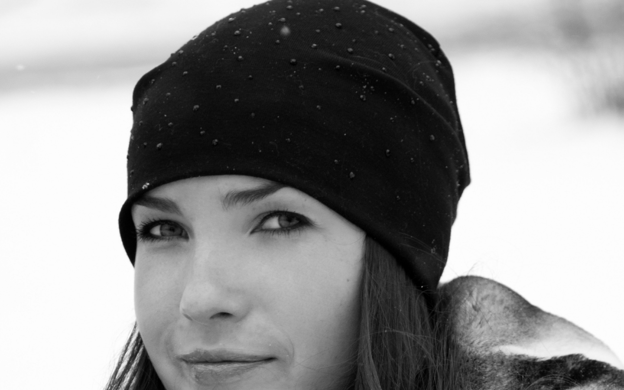 People 2560x1600 women monochrome Semmi A face closeup snow women outdoors looking at viewer model