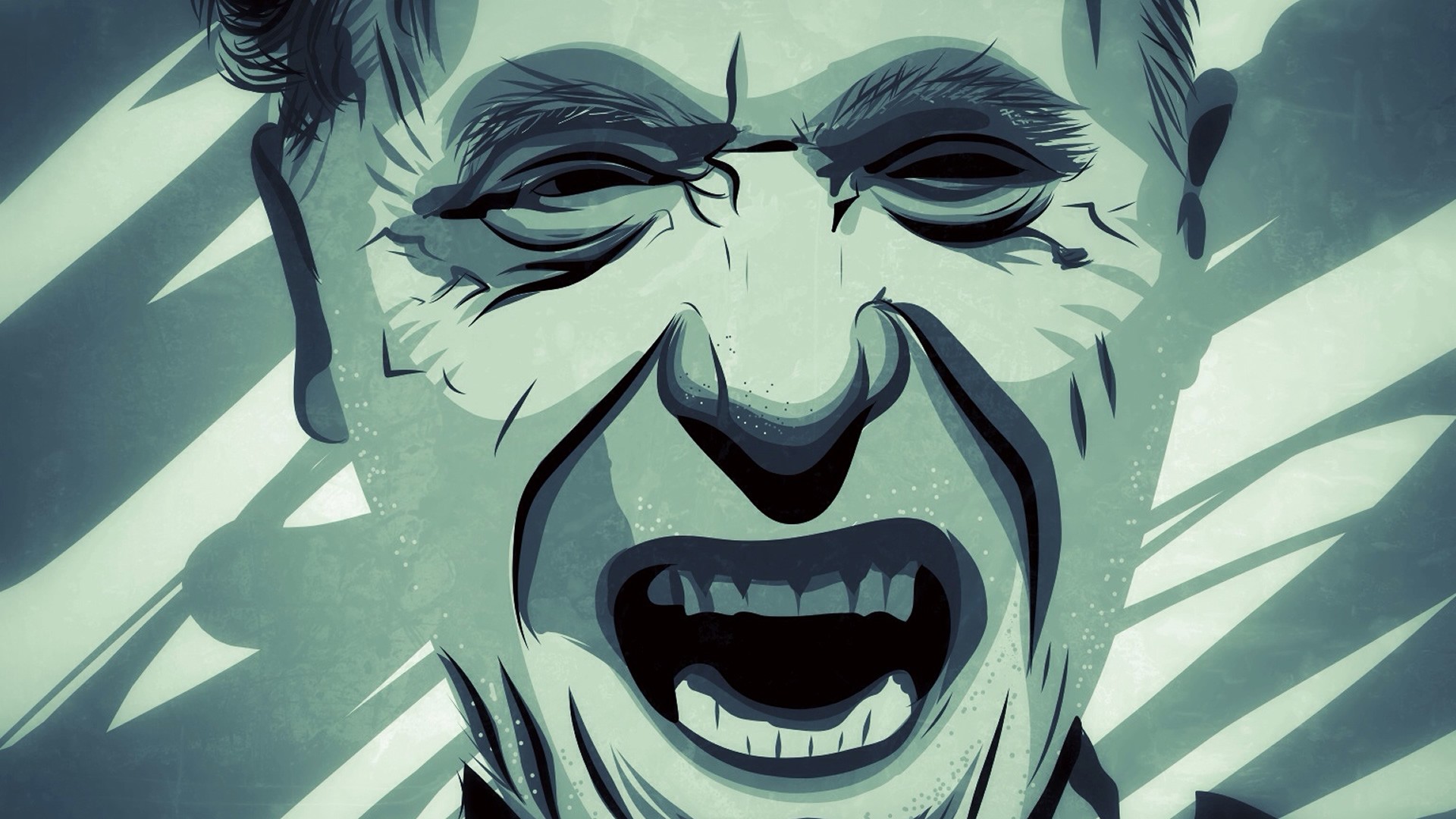 General 1920x1080 men writers Charles Bukowski digital art face open mouth portrait screaming teeth