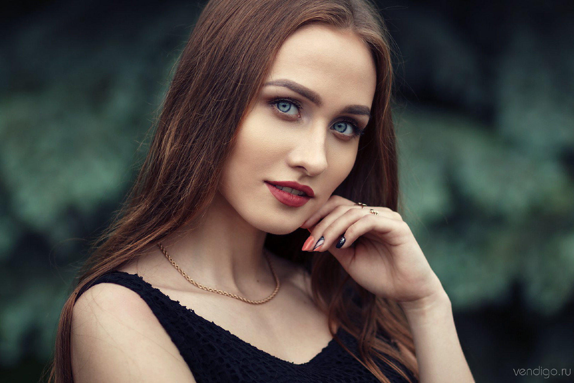 Women Blue Eyes Smiling Red Lipstick Evgeniy Bulatov Portrait Depth Of Field Closeup