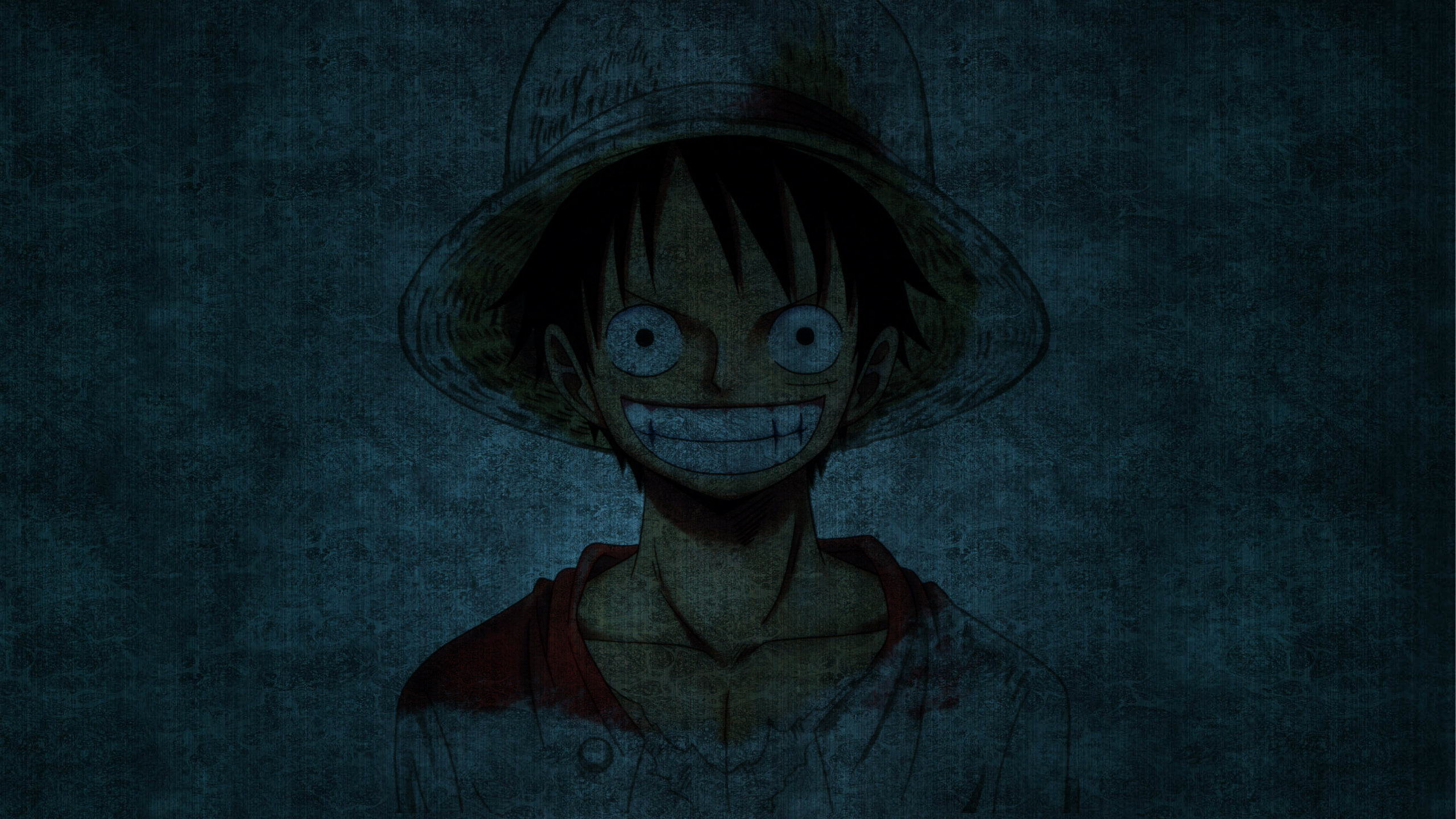 Anime 2560x1440 Monkey D. Luffy One Piece blue background anime anime boys dark smiling