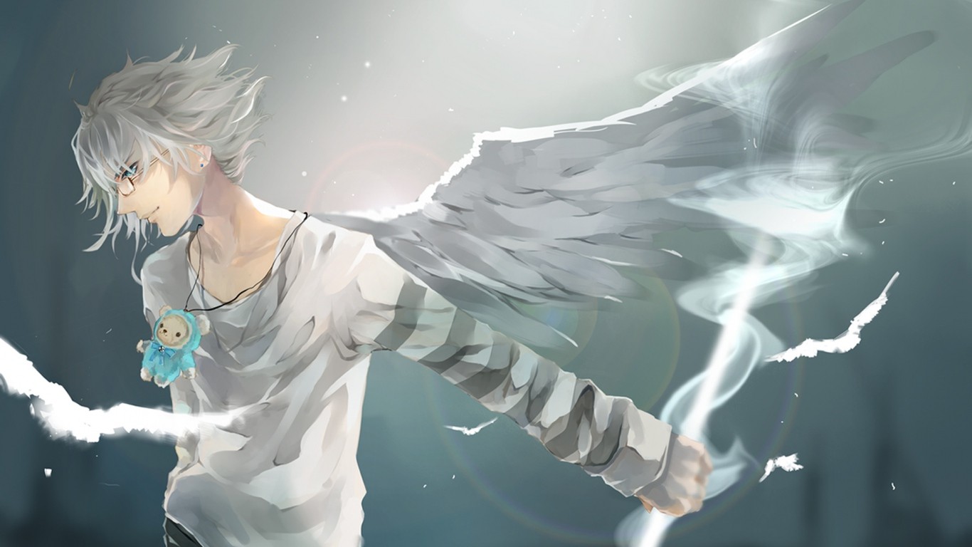 anime, angel, anime boys, wings  1366x768 Wallpaper 