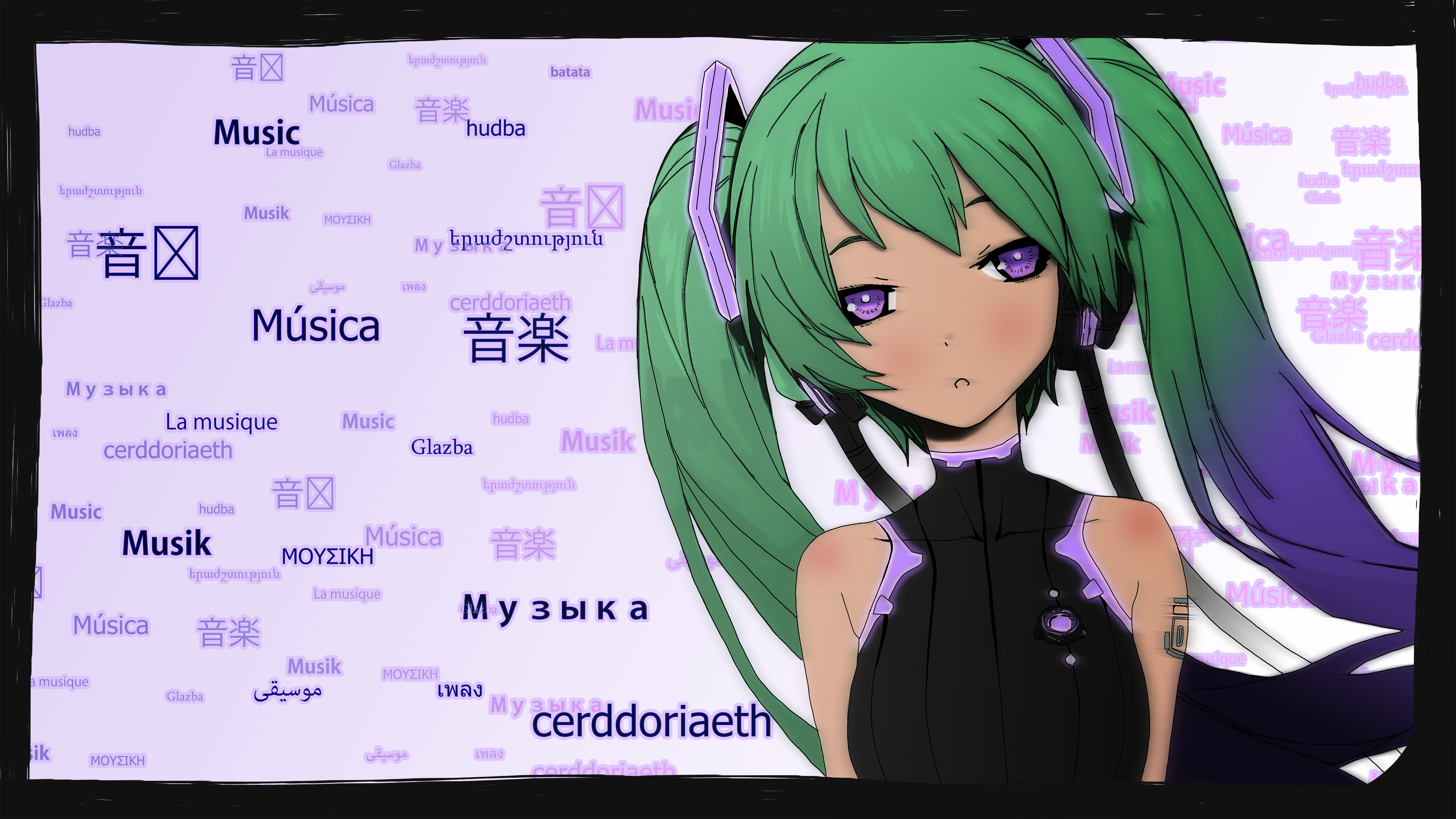 Anime 3840x2160 Vocaloid anime girls anime green hair purple eyes