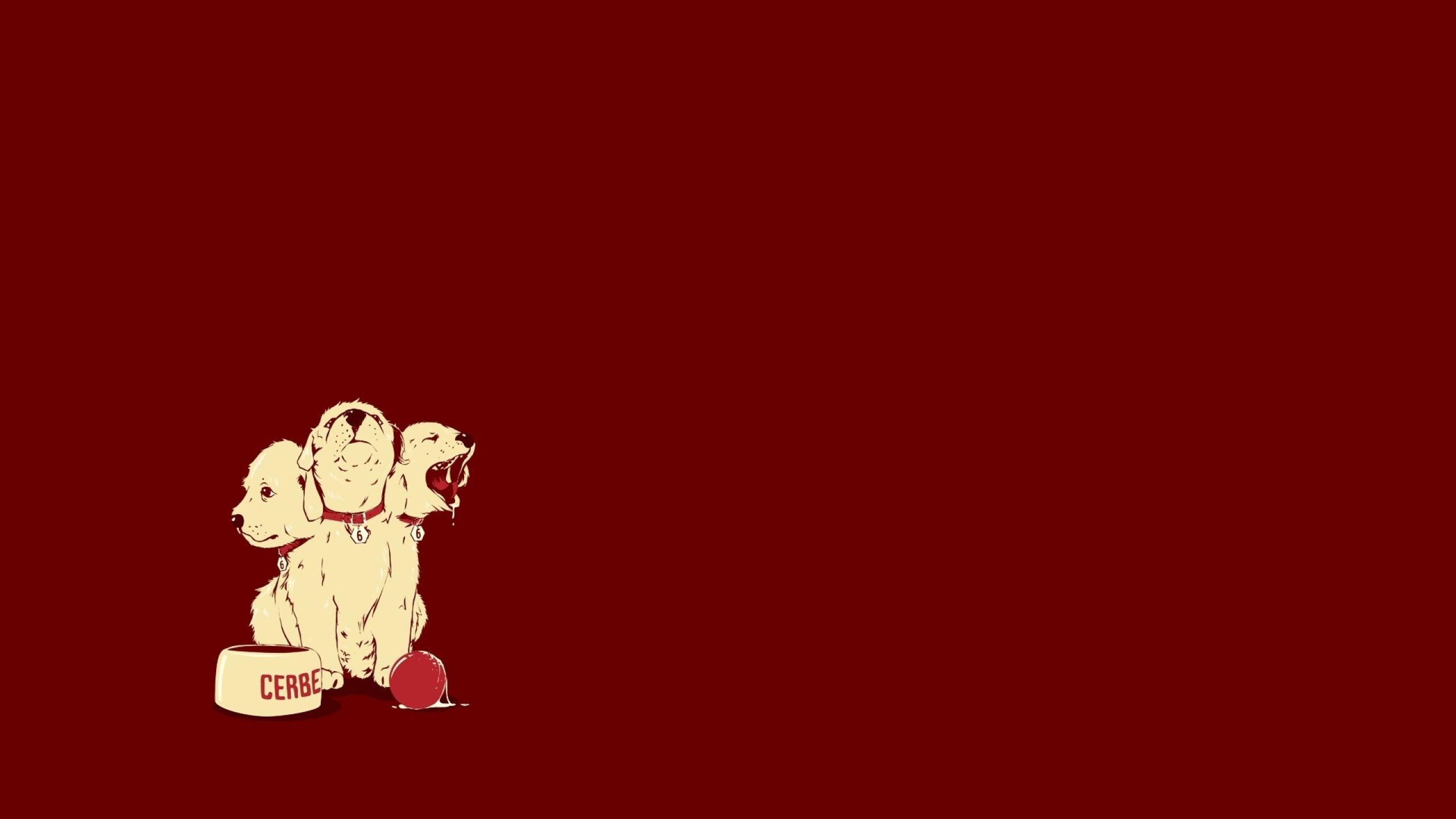 General 2560x1440 Cerberus puppies dog red background simple background