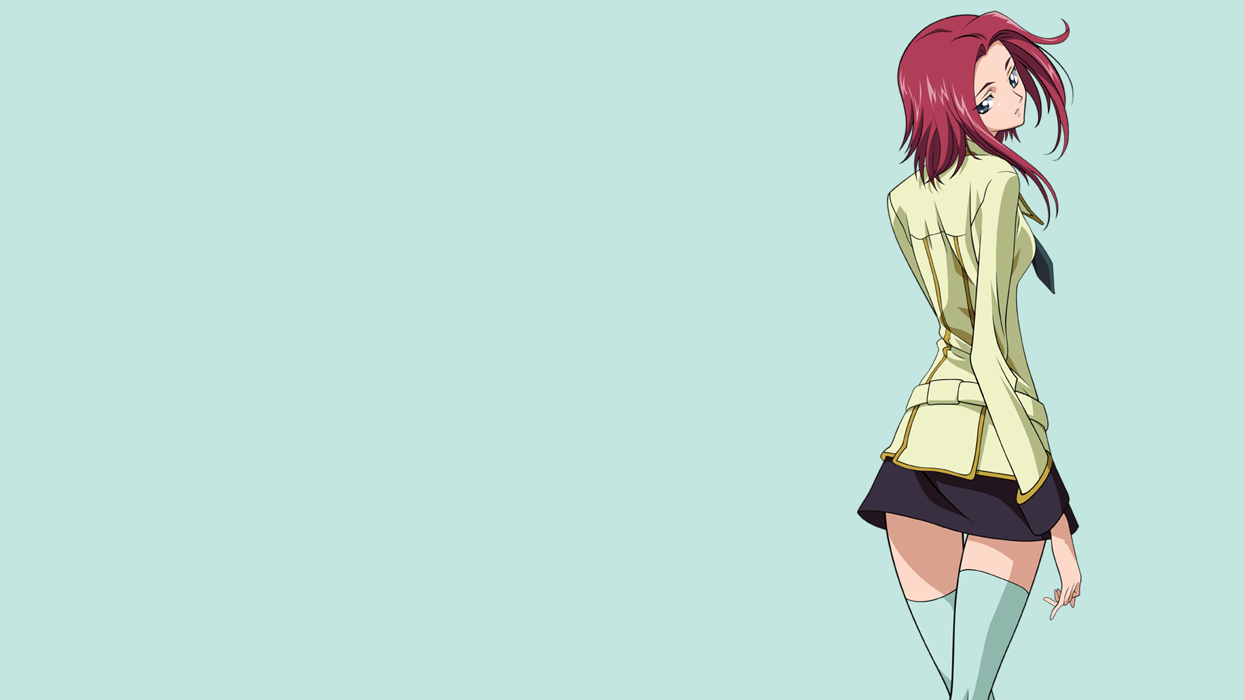Anime 2560x1440 anime anime girls Code Geass redhead Kallen Stadtfeld school uniform simple background thigh-highs gradient standing