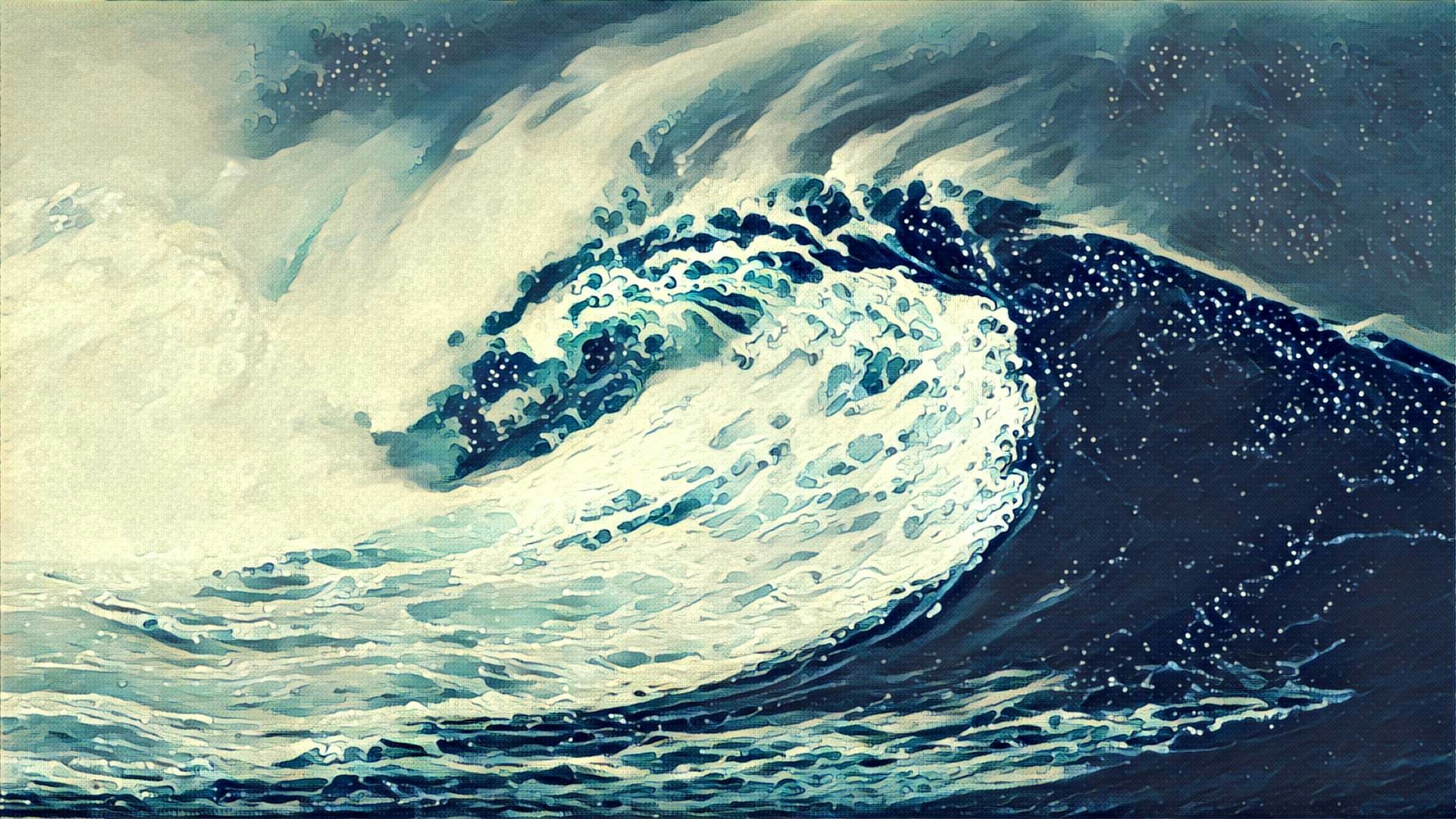 General 1920x1080 waves sea drawing artwork
