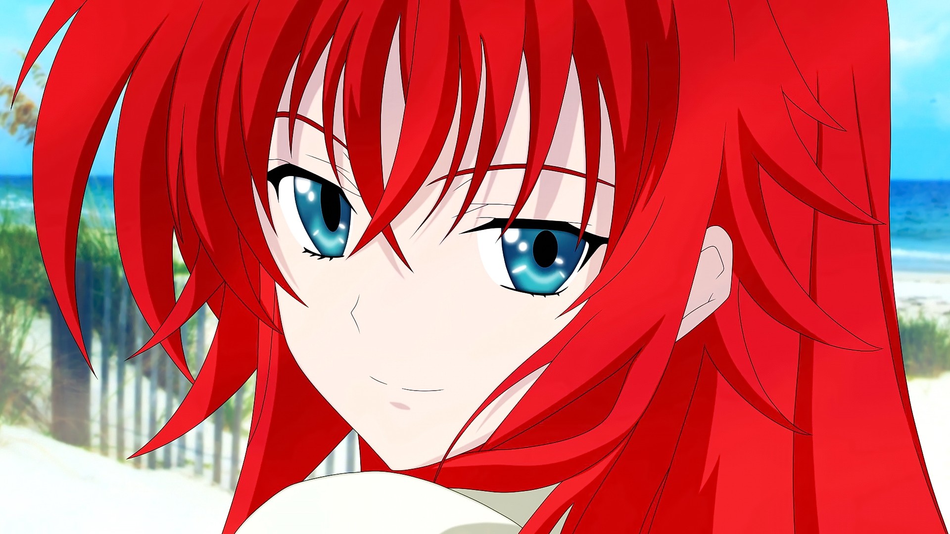 Anime 1920x1080 anime girls redhead anime blue eyes High School DxD Gremory Rias face closeup looking at viewer