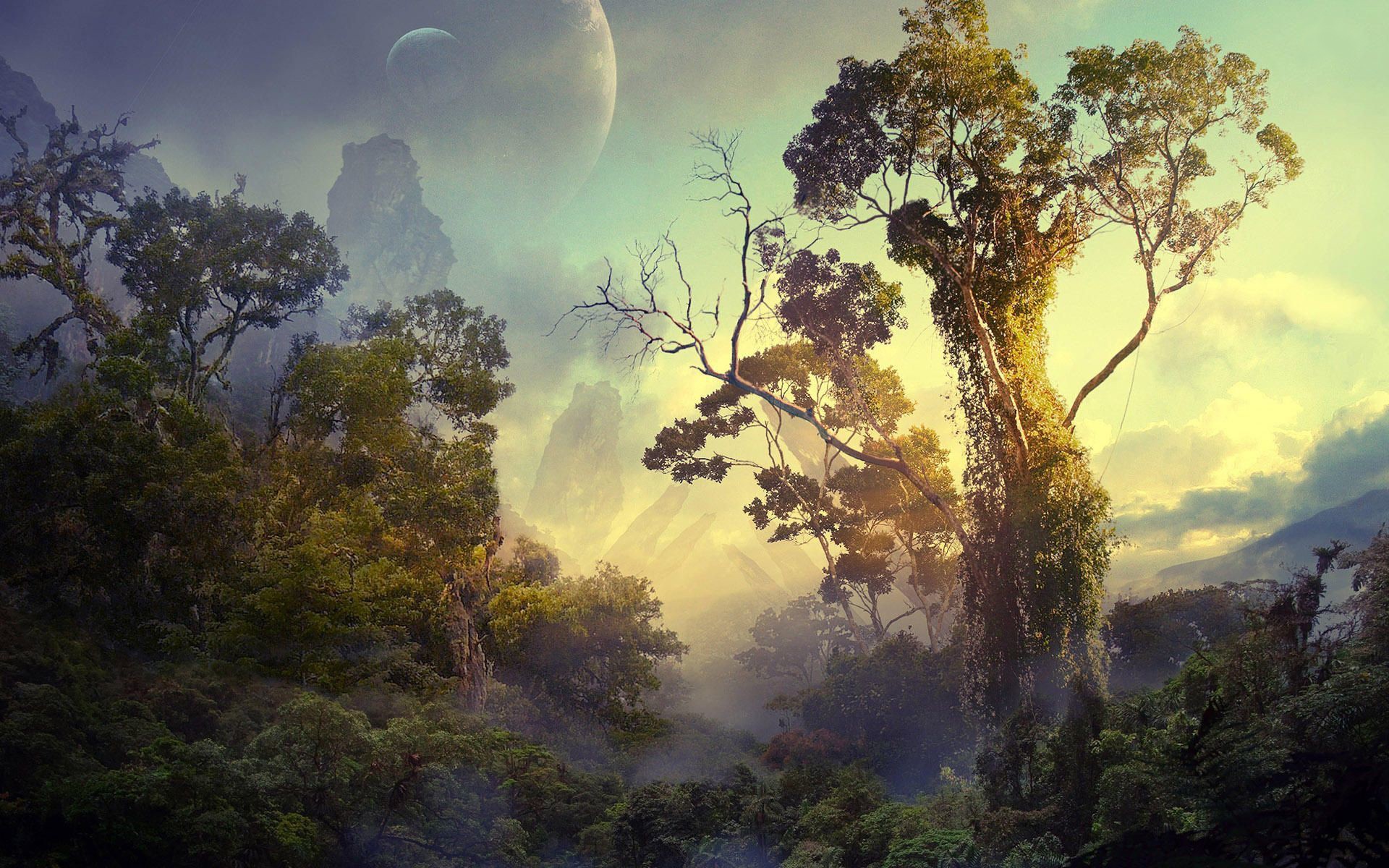 General 1920x1200 forest planet trees tropical clouds bushes sky nature digital art plants