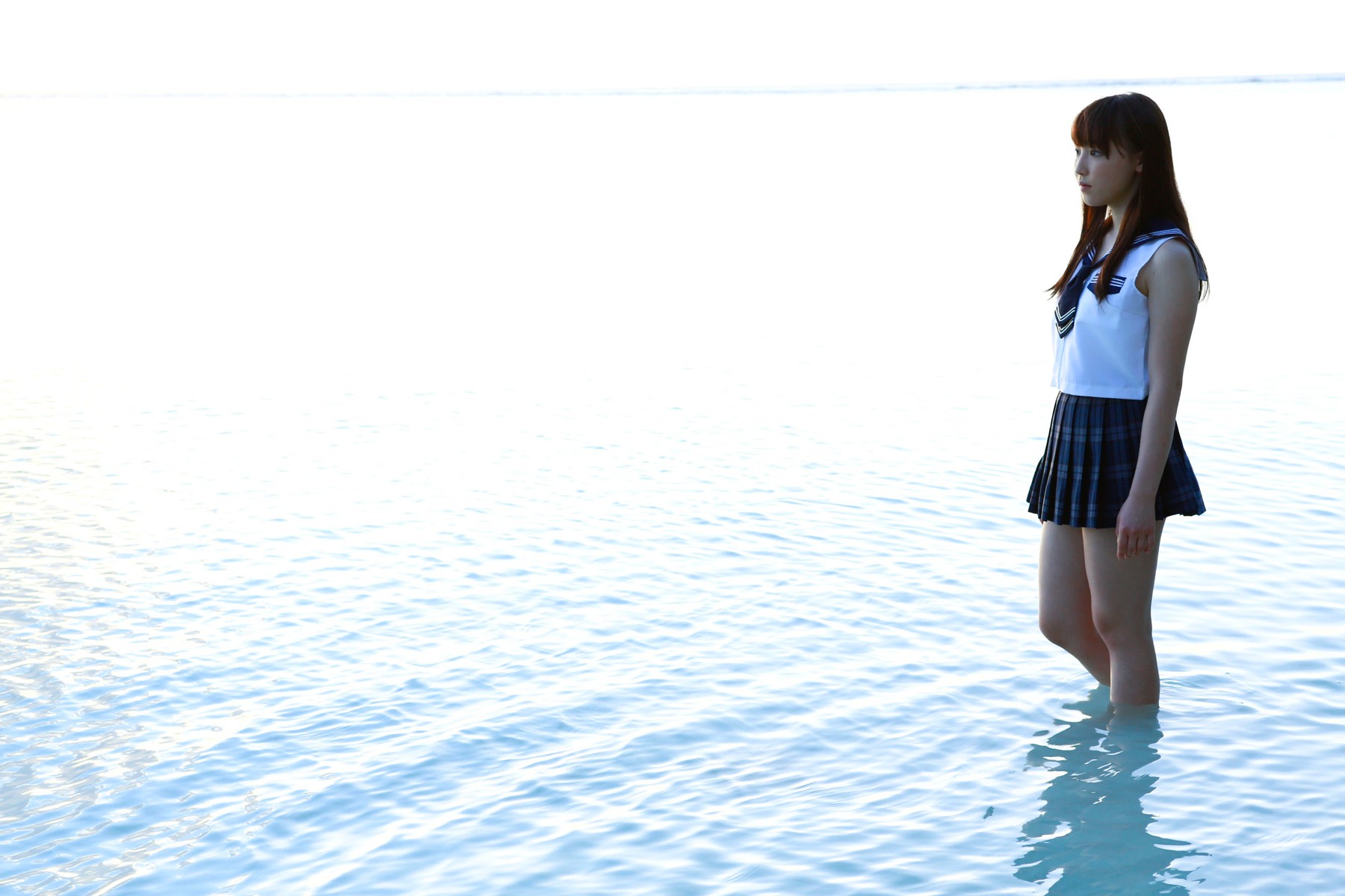 People 1800x1200 Mizuki Fukumura Asian Morning Musume water skirt miniskirt in water standing women outdoors outdoors model women
