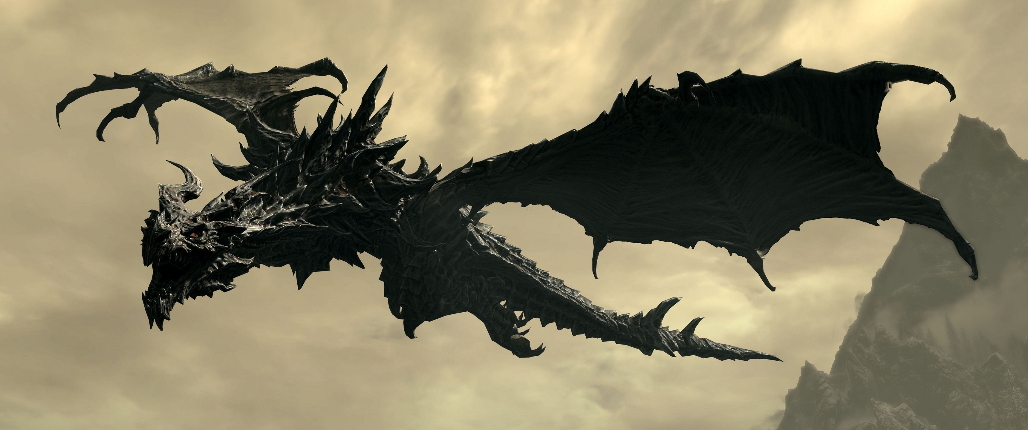 General 3440x1440 video games The Elder Scrolls V: Skyrim dragon Alduin RPG creature fantasy art