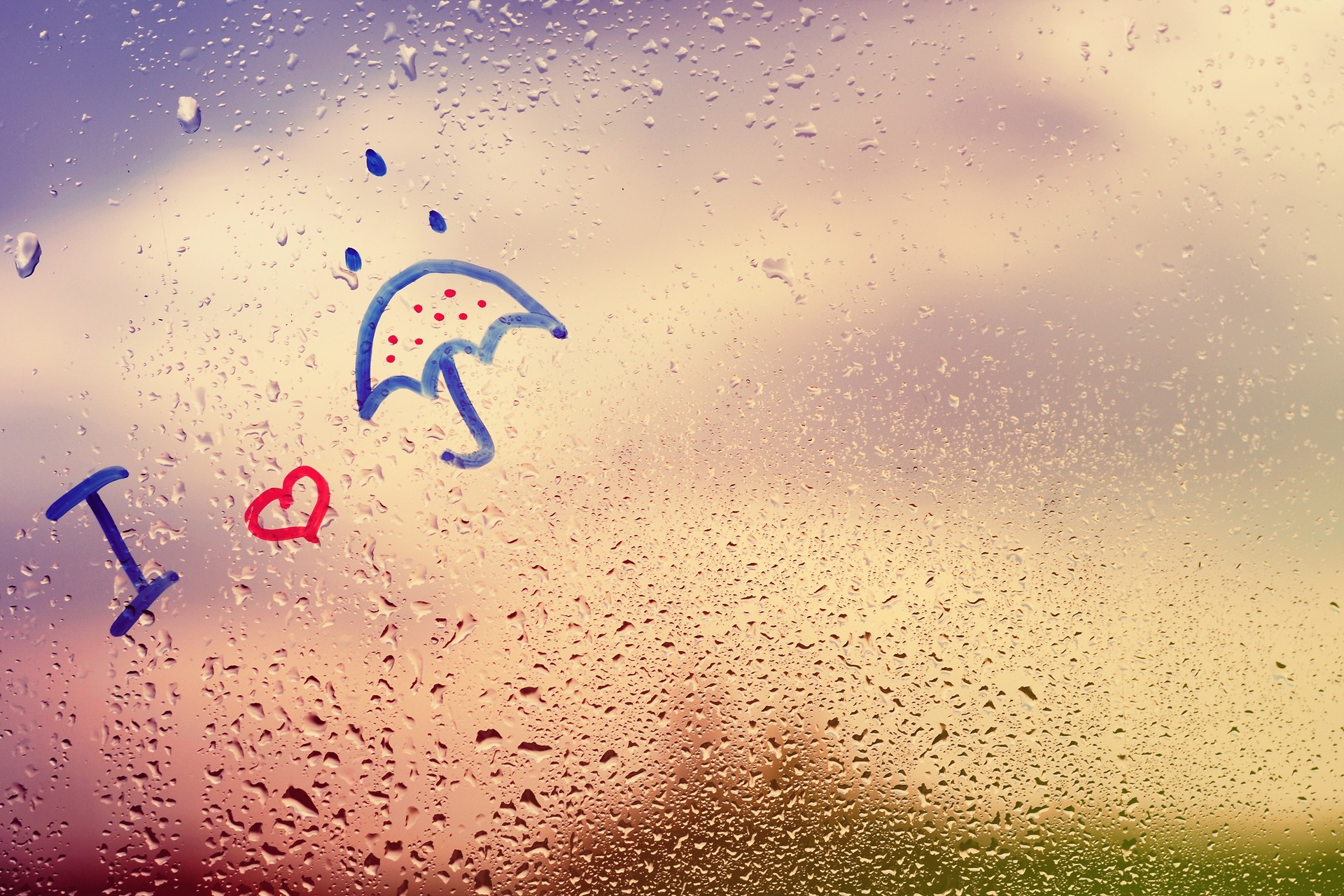 General 1920x1280 rain love window water drops umbrella heart (design) digital art