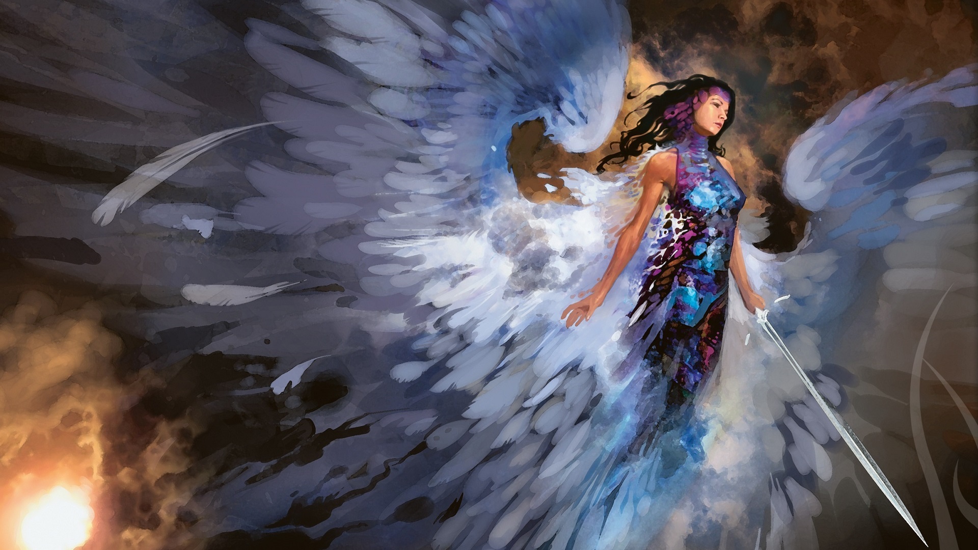 General 1920x1080 artwork fantasy art angel wings sword Magic: The Gathering