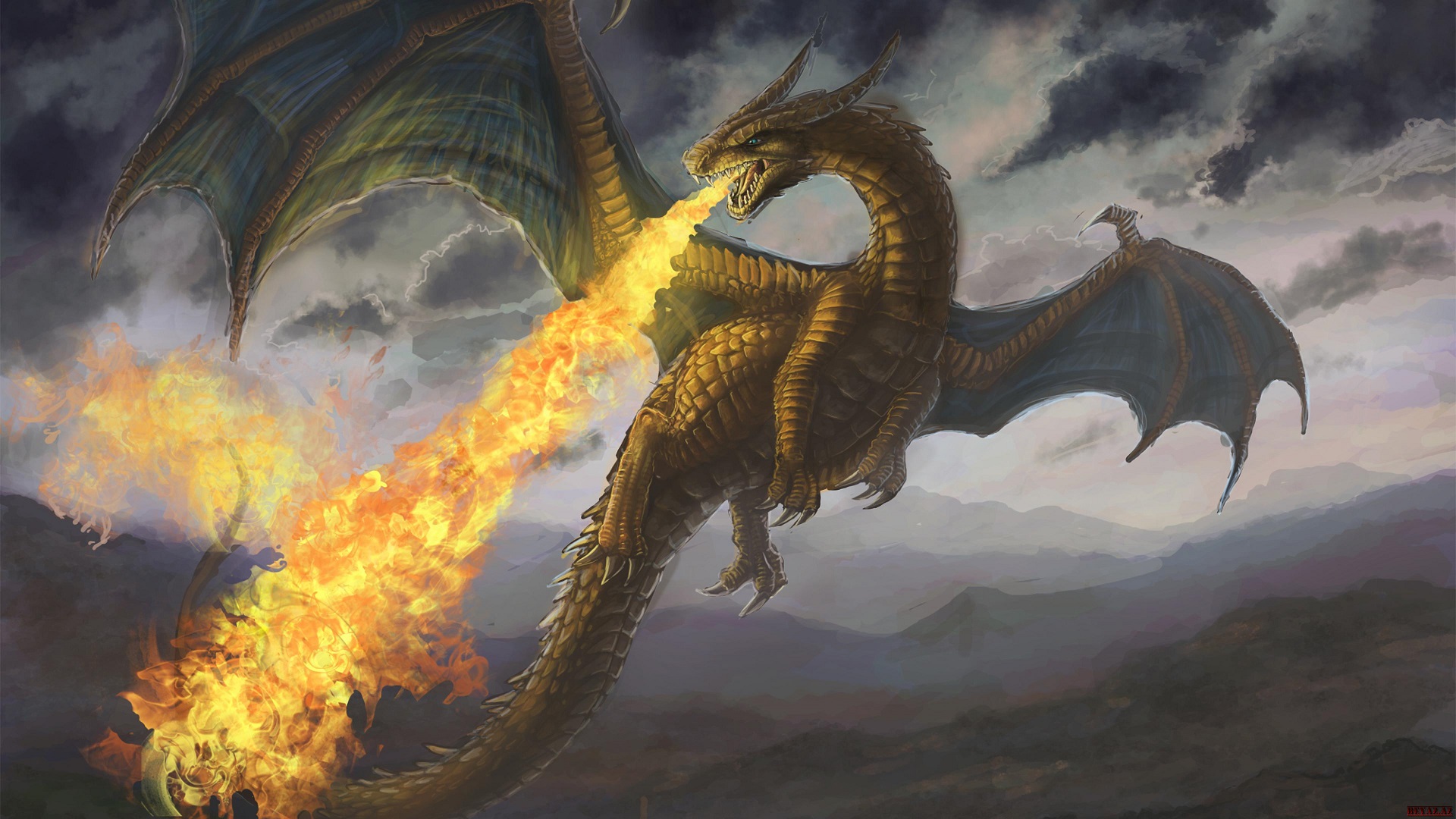 General 1920x1080 artwork fantasy art dragon fire