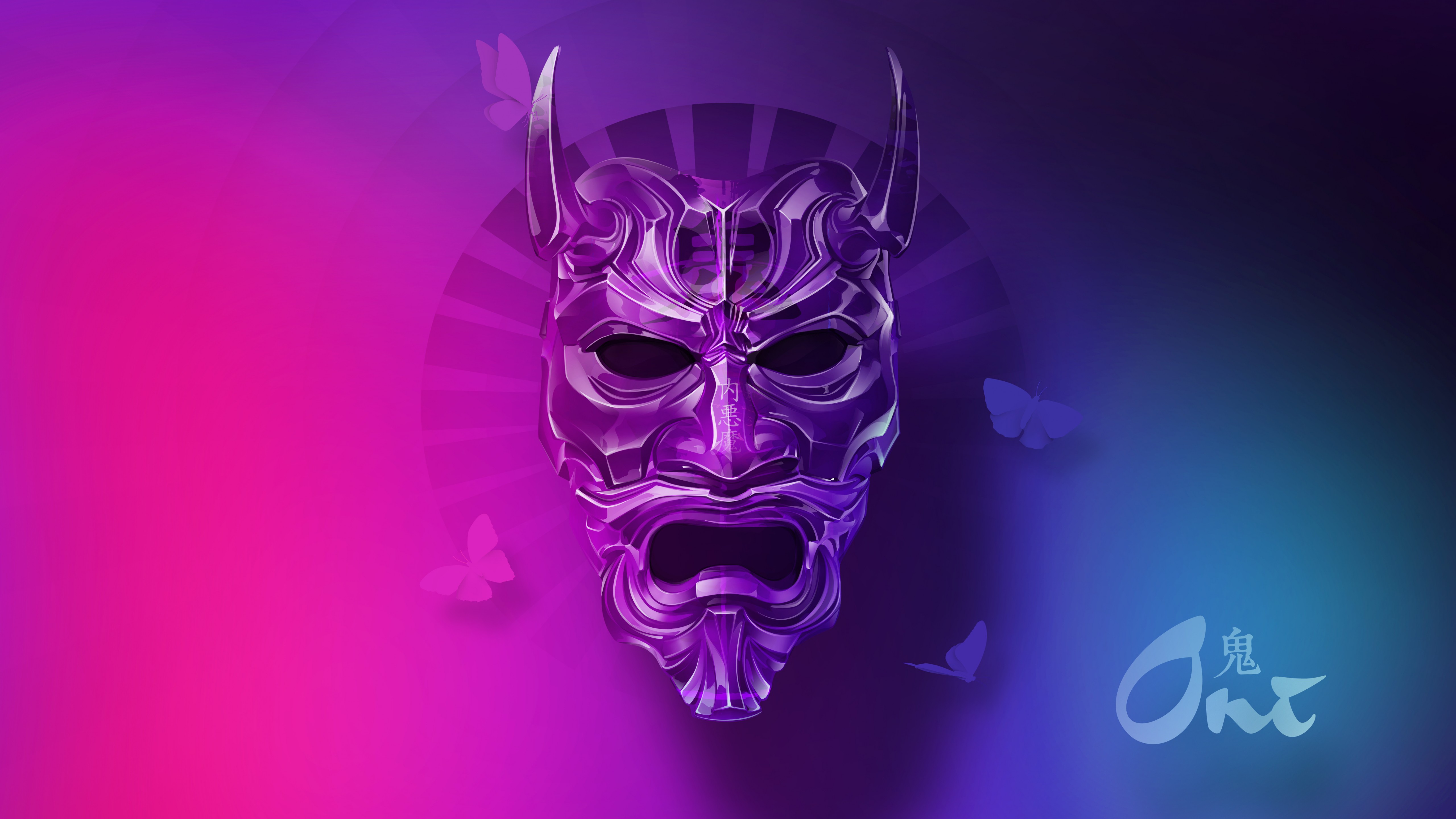 General 5120x2880 oni mask Japan mask fantasy art digital art gradient pink purple