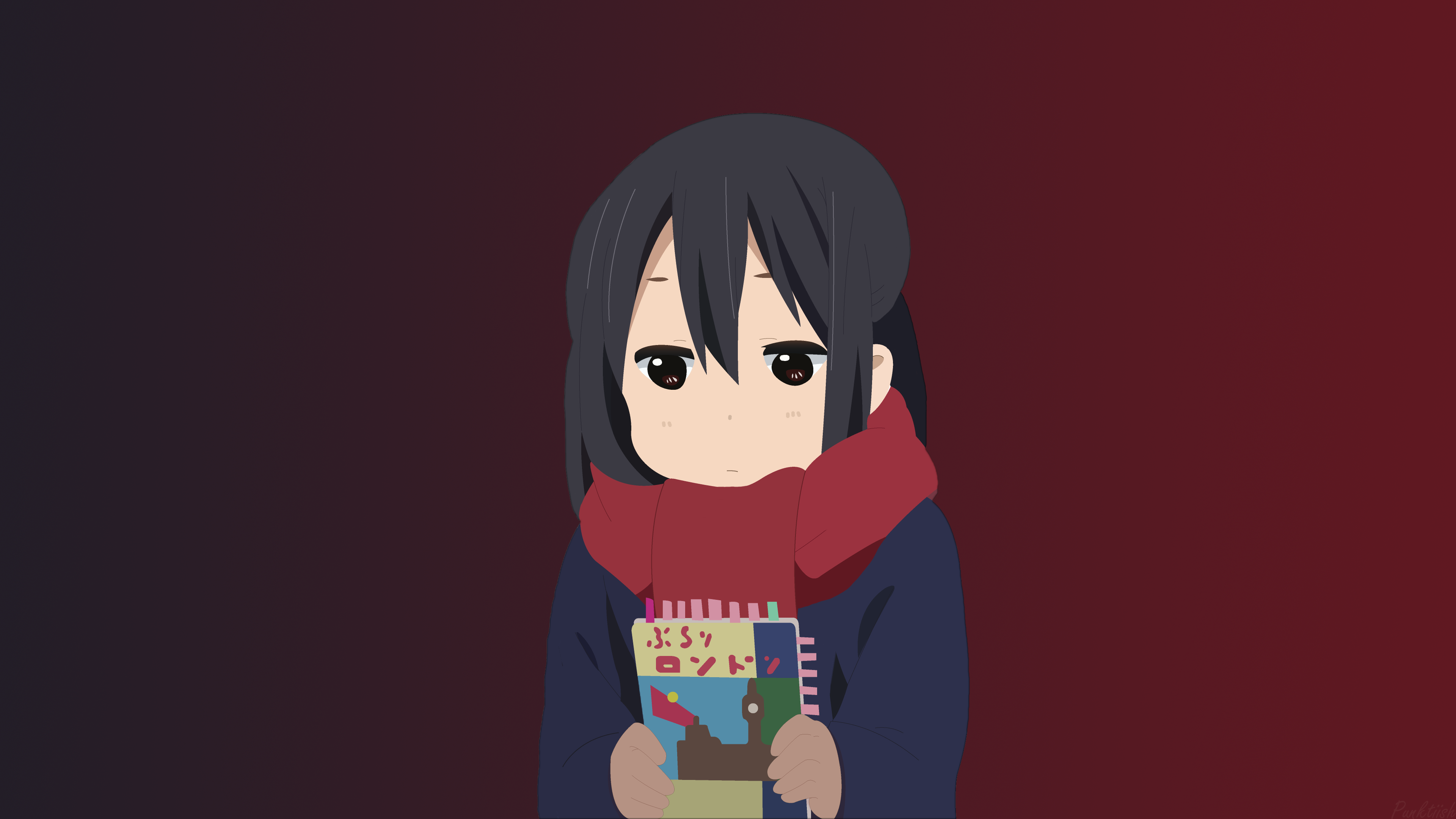 Anime 3840x2160 K-ON! anime girls gradient dark eyes anime red background black hair scarf Nakano Azusa