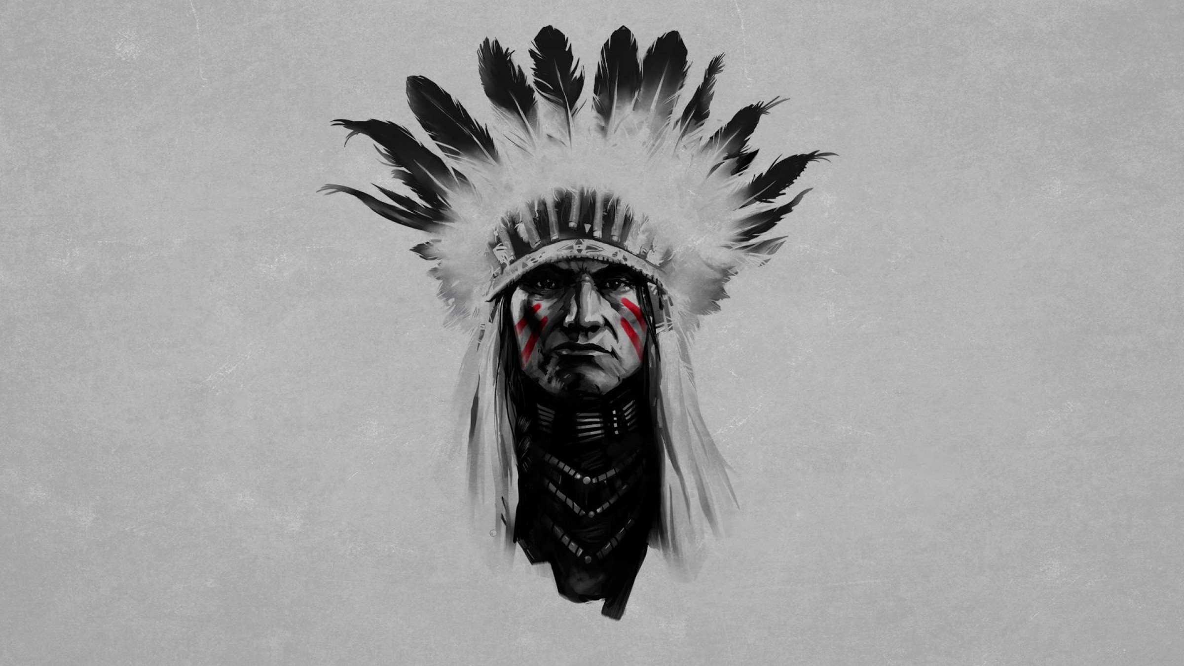 General 2400x1350 Native Americans feathers men pride simple background portrait artwork headdress digital art selective coloring
