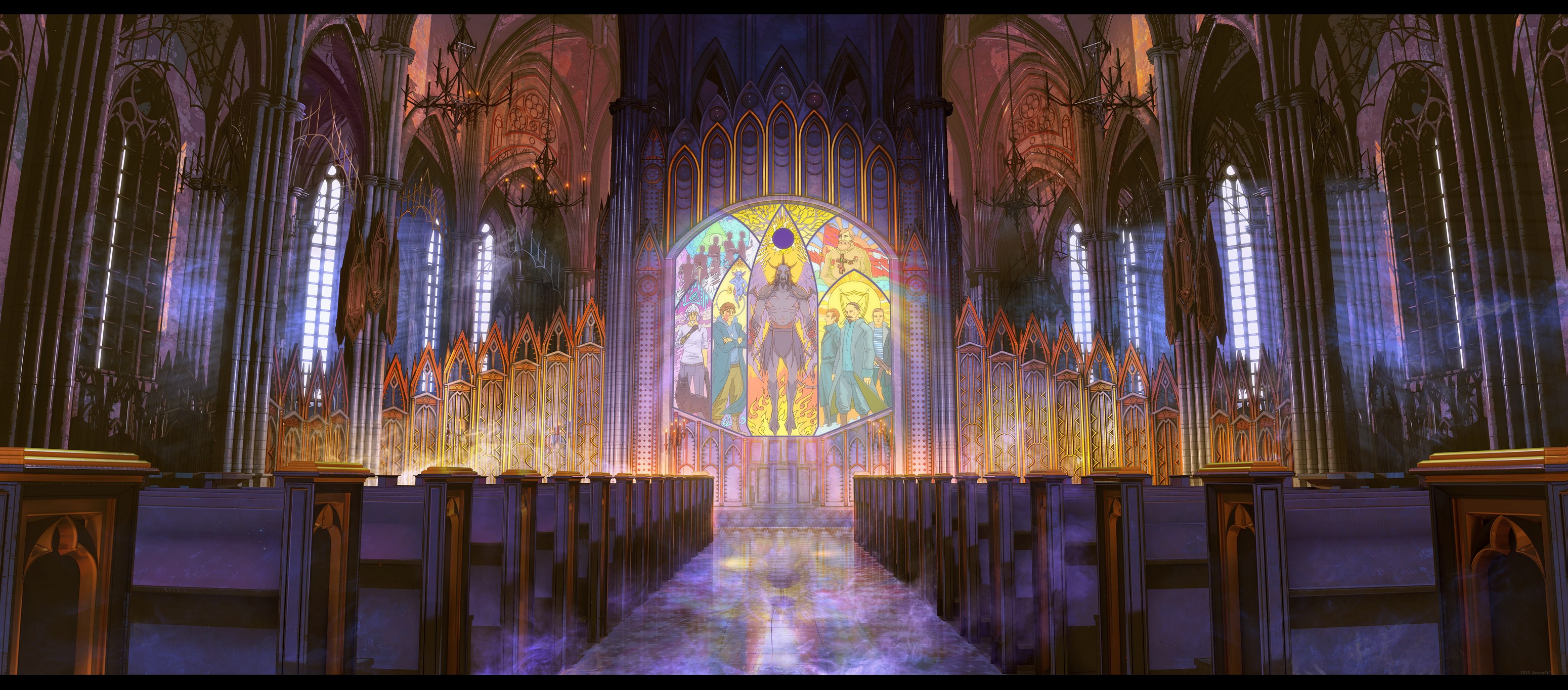 Anime 3100x1365 cathedral building anime