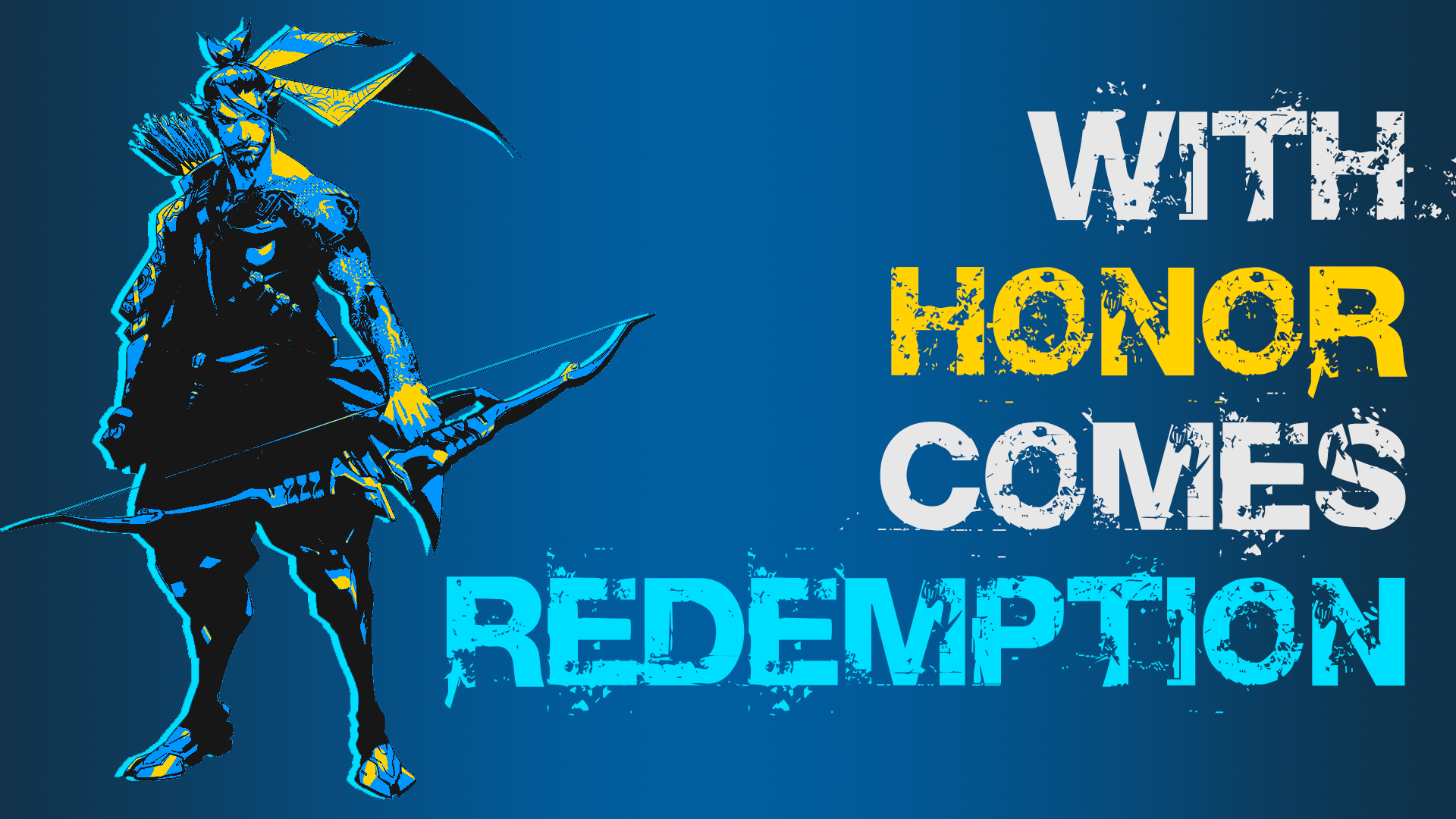 General 1920x1080 Overwatch Hanzo (Overwatch) blue background bow video games PC gaming simple background video game characters typography