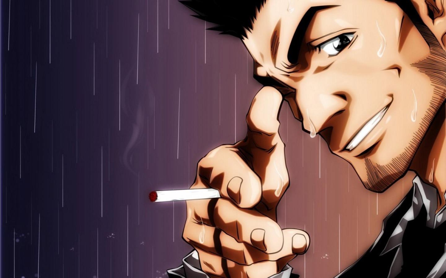 Anime 1440x900 Bleach Isshin Kurosaki anime cigarettes rain anime men smoking face closeup men