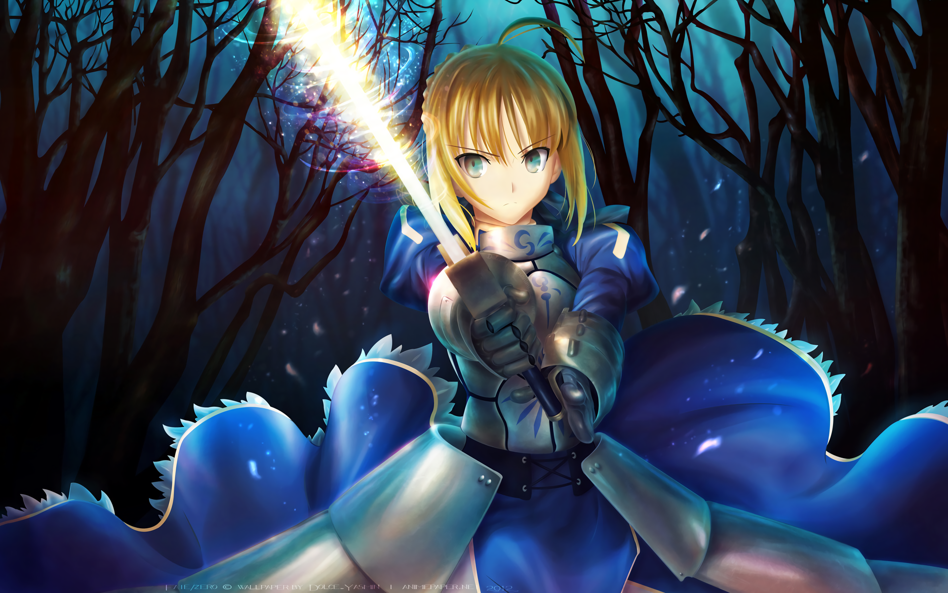 Anime 1920x1200 Saber anime girls anime armor blonde weapon women with swords sword fantasy armor trees fantasy girl fantasy art