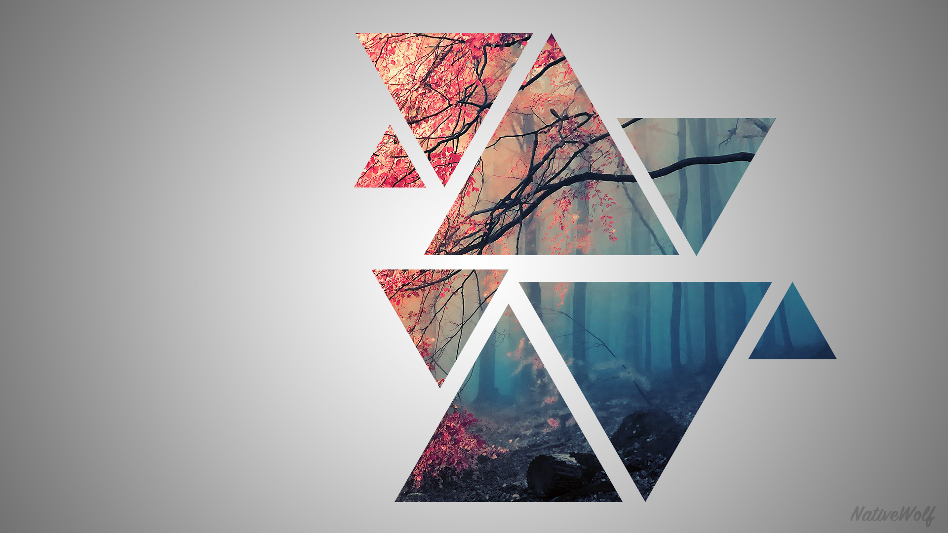 General 1920x1080 cherry blossom triangle simple background digital art geometric figures gray background collage watermarked