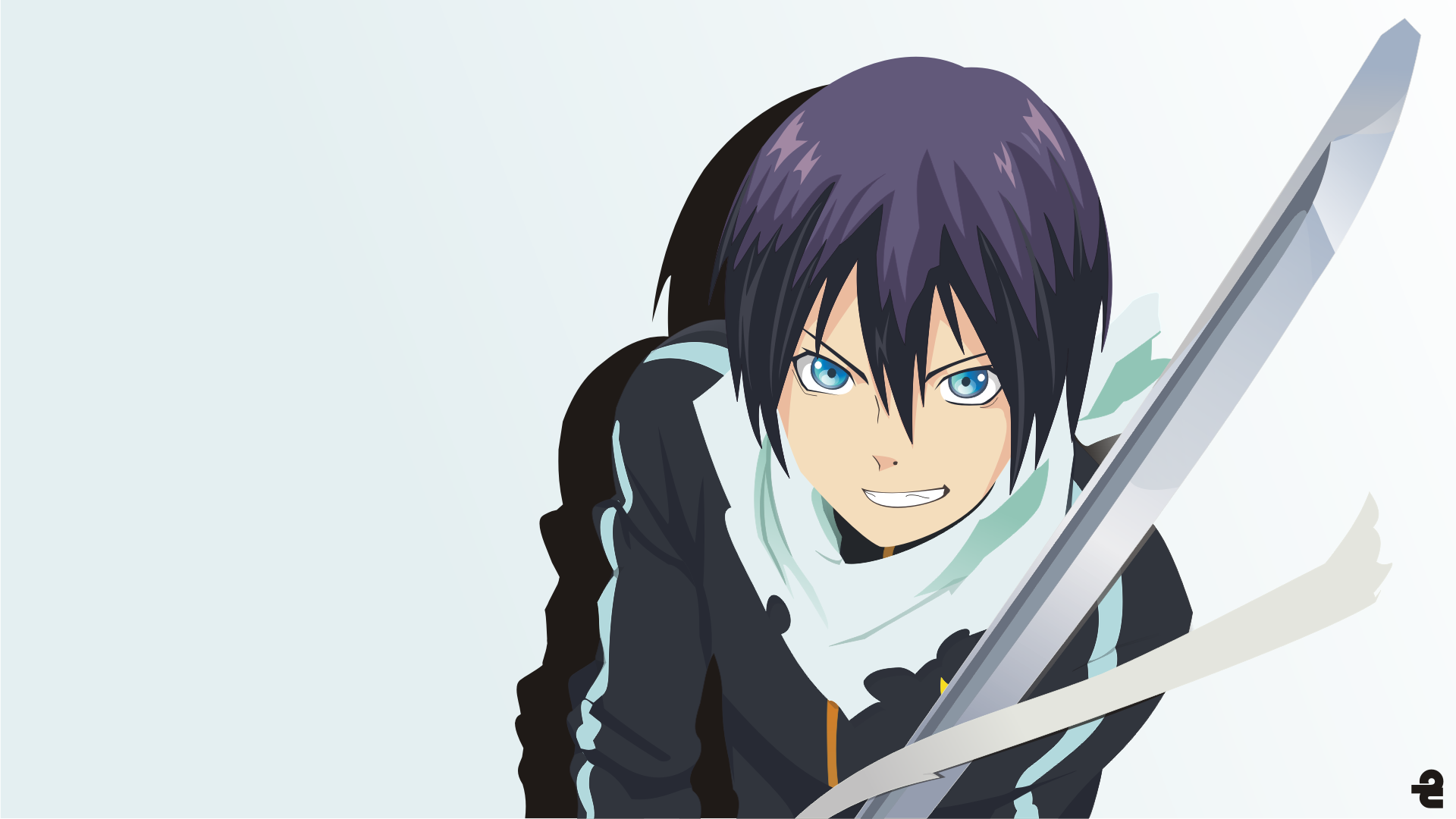 Anime 1920x1080 anime Noragami Yato (Noragami) anime boys sword weapon white background blue eyes hair in face looking at viewer