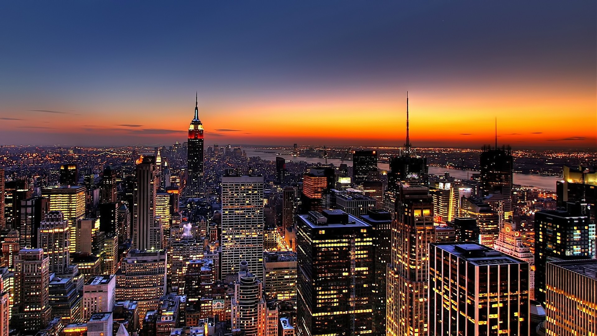 General 1920x1080 photography sunset New York City USA sky cityscape