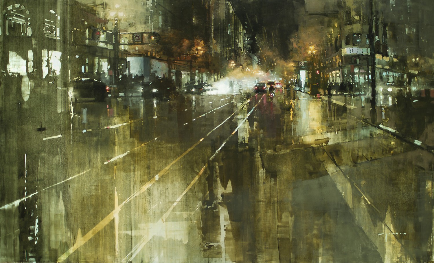 General 1500x908 artwork street evening modern impressionism painting city reflection
