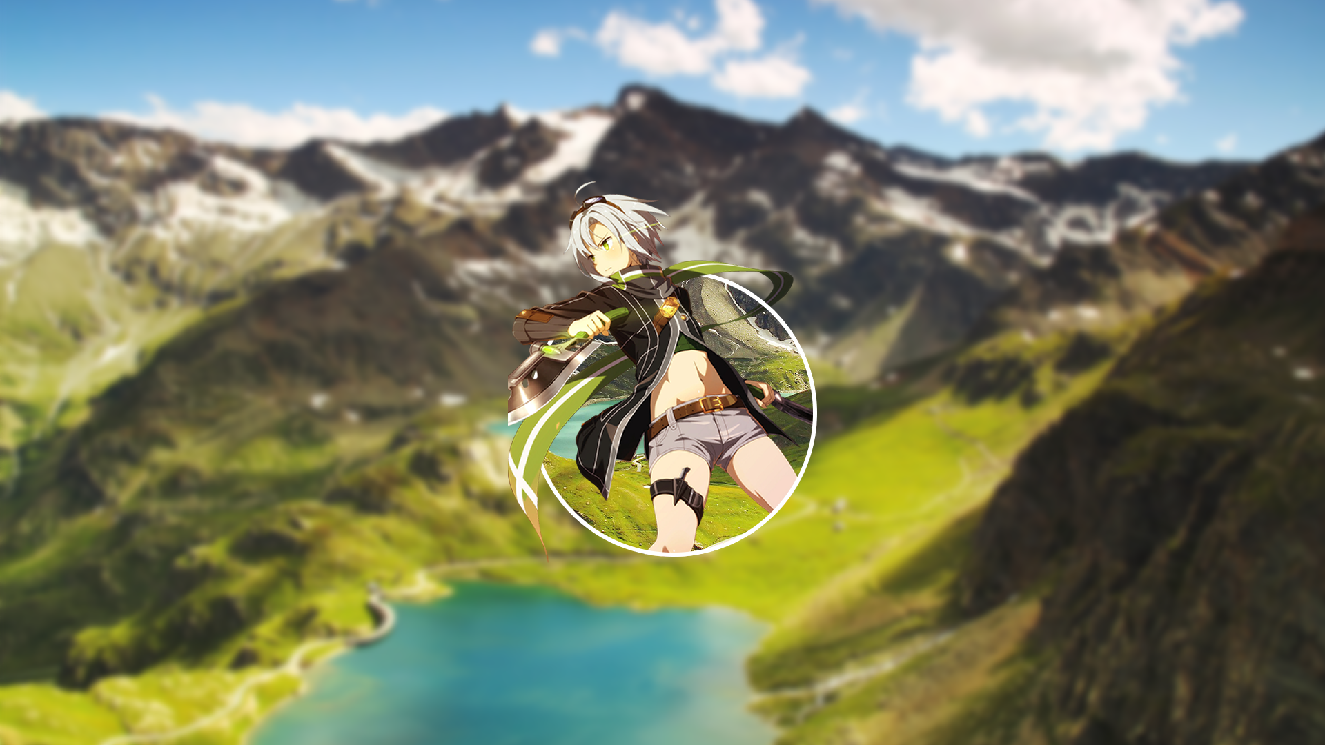 Anime 1920x1080 anime blurred minimalism nature glacier lakes Alps mountains Italy belly blonde anime girls pants