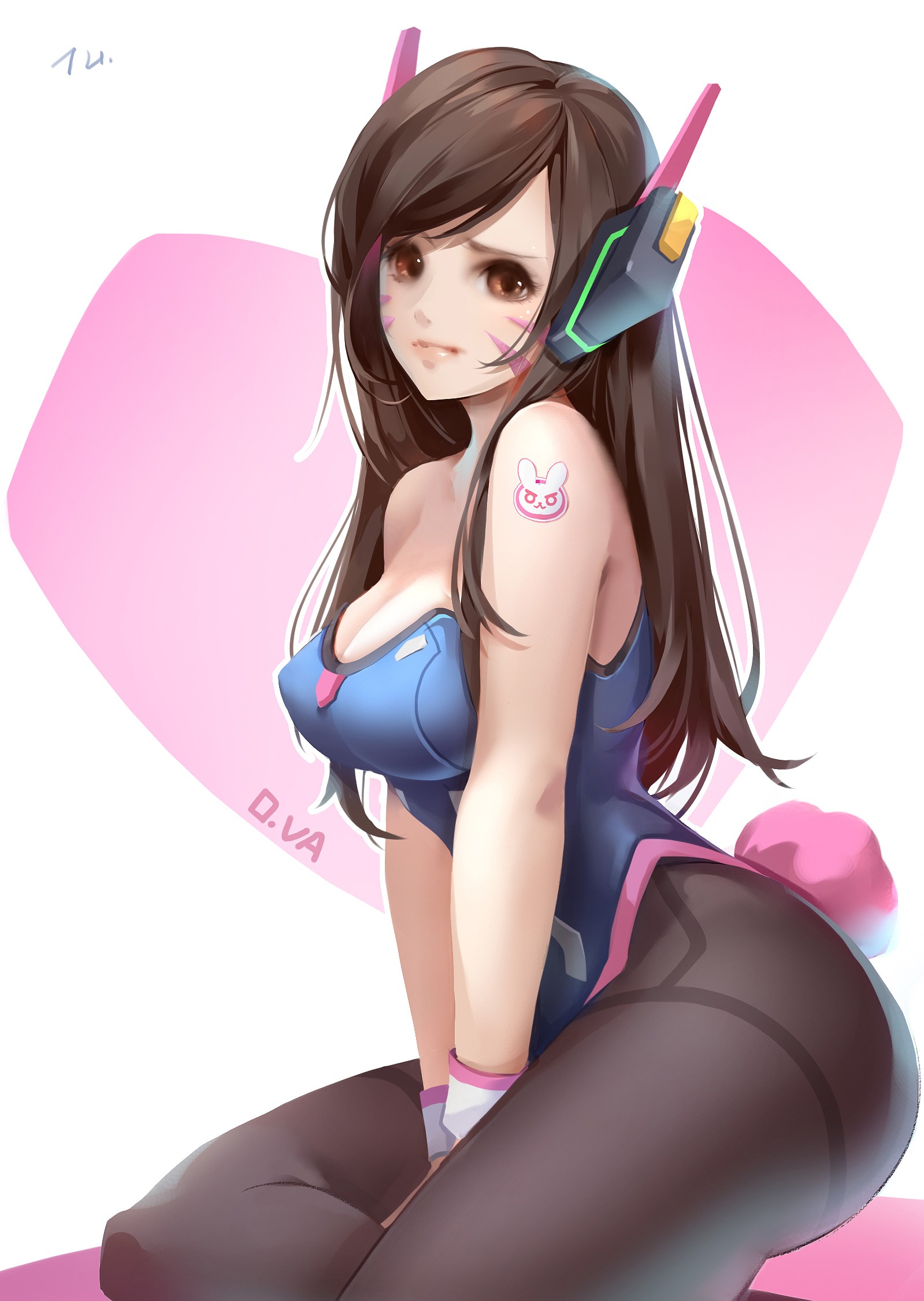 Dva Overwatch Bunny Girl Cleavage Long Hair Brunette Anime Anime Girls Overwatch 