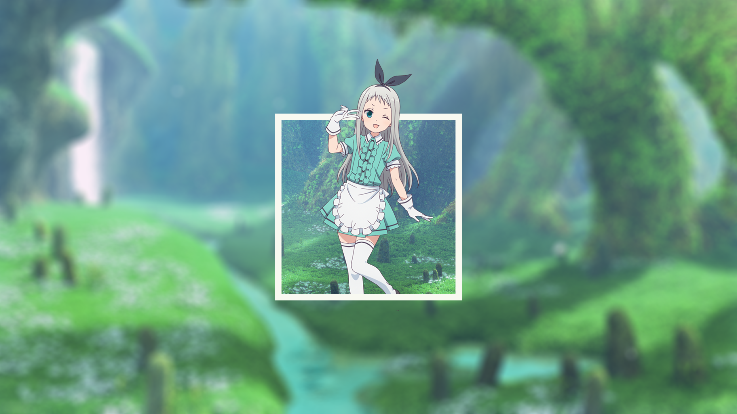 Anime 2560x1440 anime anime boys Kanzaki Hideri landscape picture-in-picture blurred maid maid outfit white hair pale forest